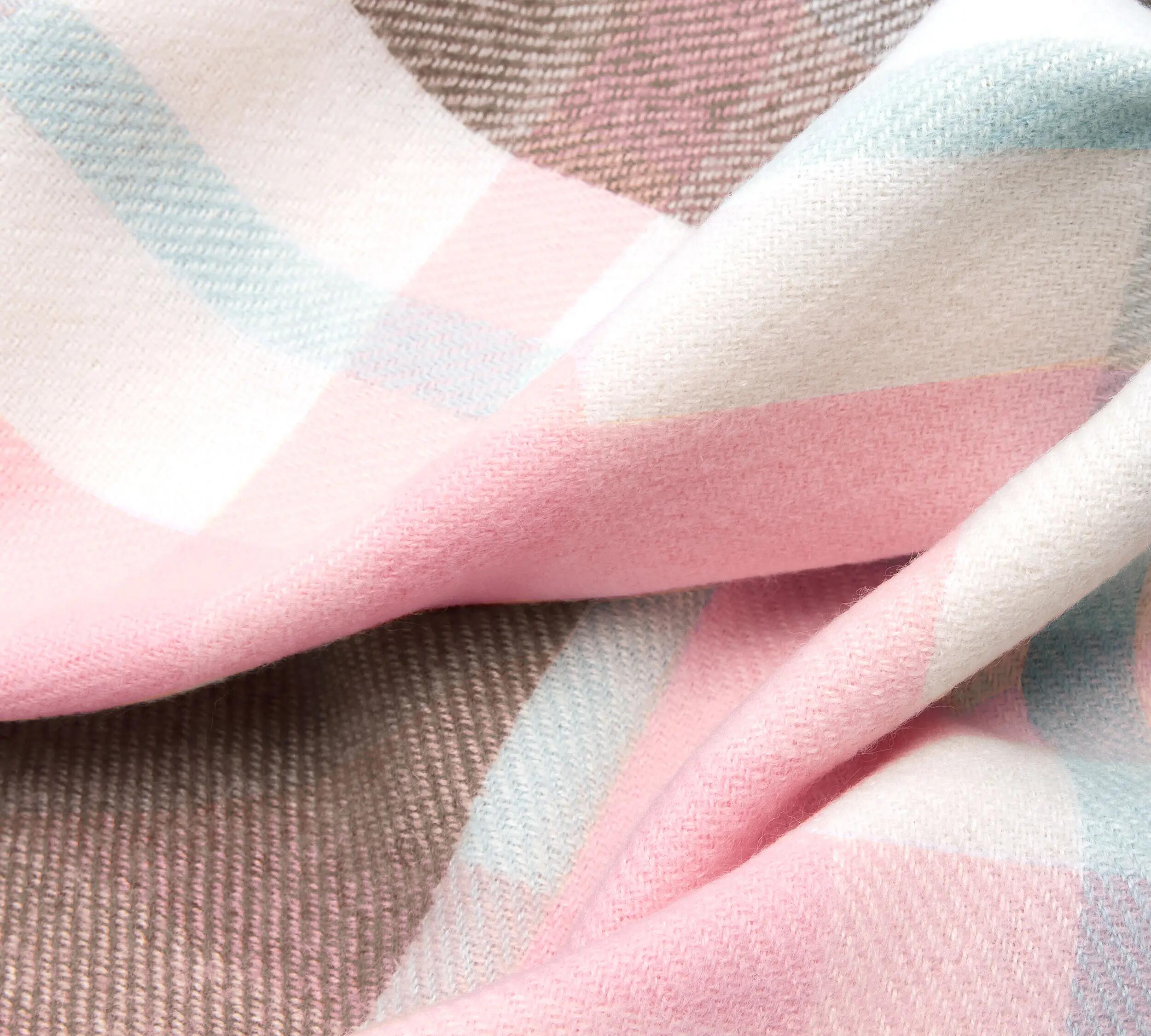 X2 Sciarpa Cashmirillo 70 x 200 cm - motivo a quadri - Rosa, Blu e Beige 7/7