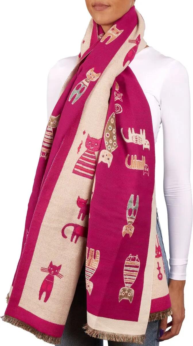 X2 Sciarpa Cashmirillo 70 x 200 cm - motivo con gatti - Rosa 6/7