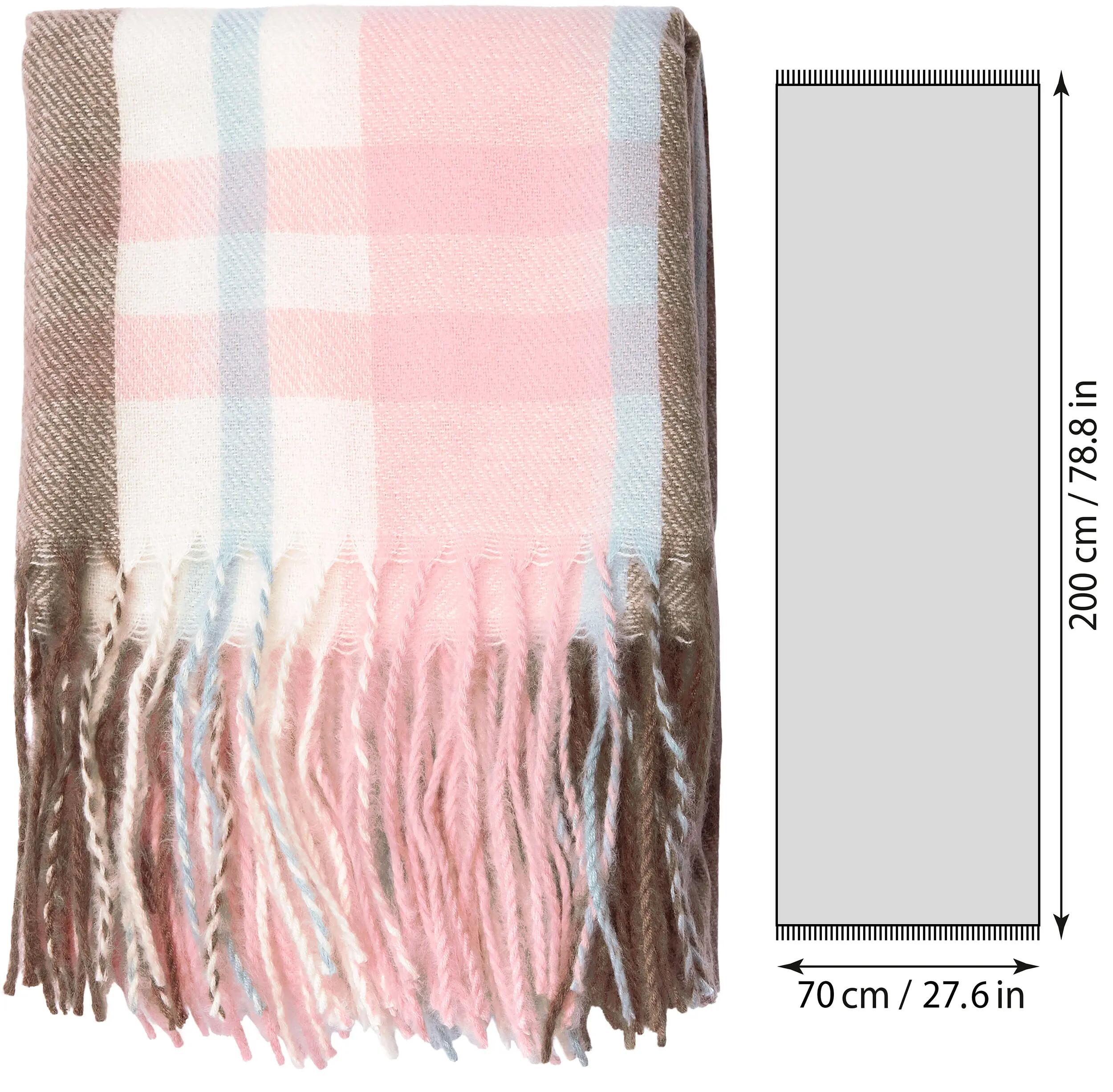 X2 Sciarpa Cashmirillo 70 x 200 cm - motivo a quadri - Rosa, Blu e Beige 5/7