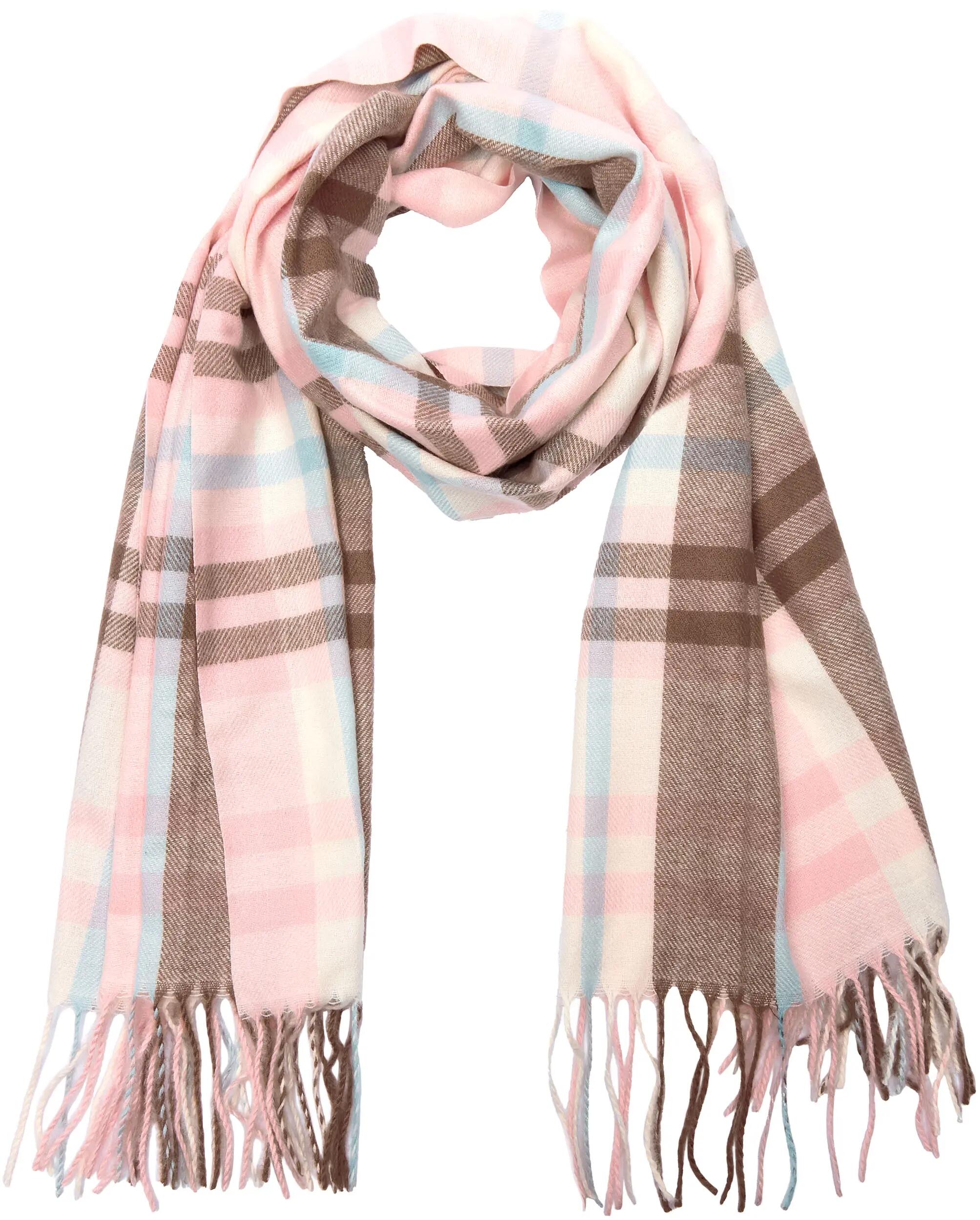 X2 Sciarpa Cashmirillo 70 x 200 cm - motivo a quadri - Rosa, Blu e Beige 4/7