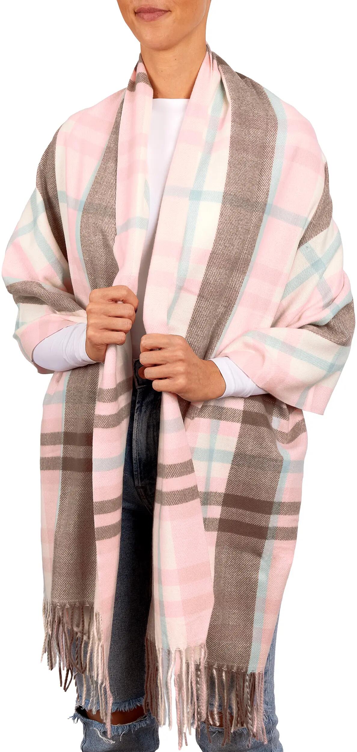 X2 Sciarpa Cashmirillo 70 x 200 cm - motivo a quadri - Rosa, Blu e Beige 3/7