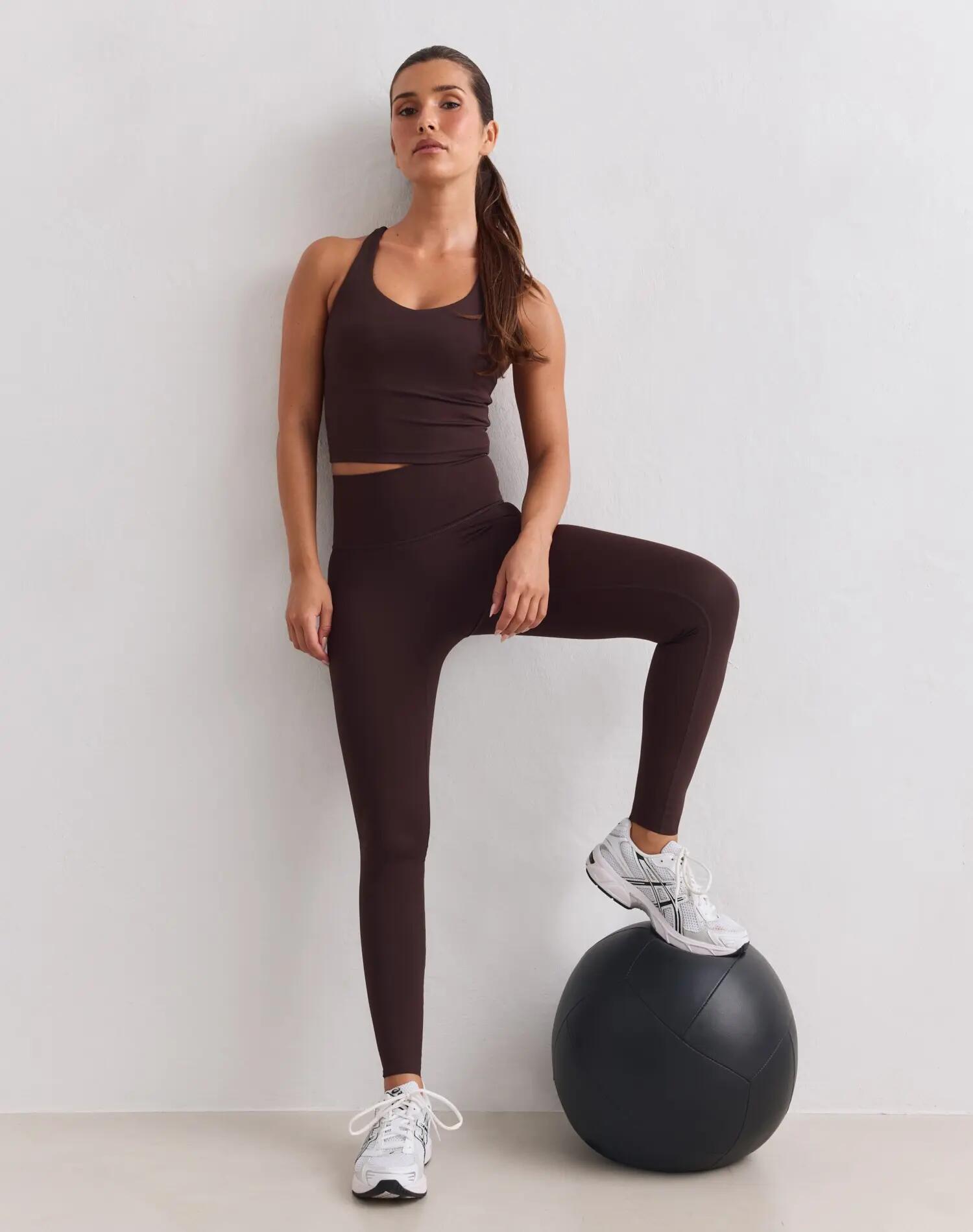 Dames legging hoge taille compressie invisible scrunch sculpting chocoladebruin 6/6