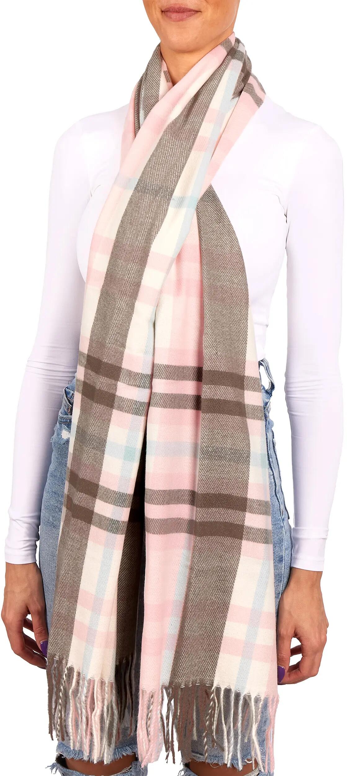 X2 Sciarpa Cashmirillo 70 x 200 cm - motivo a quadri - Rosa, Blu e Beige 2/7