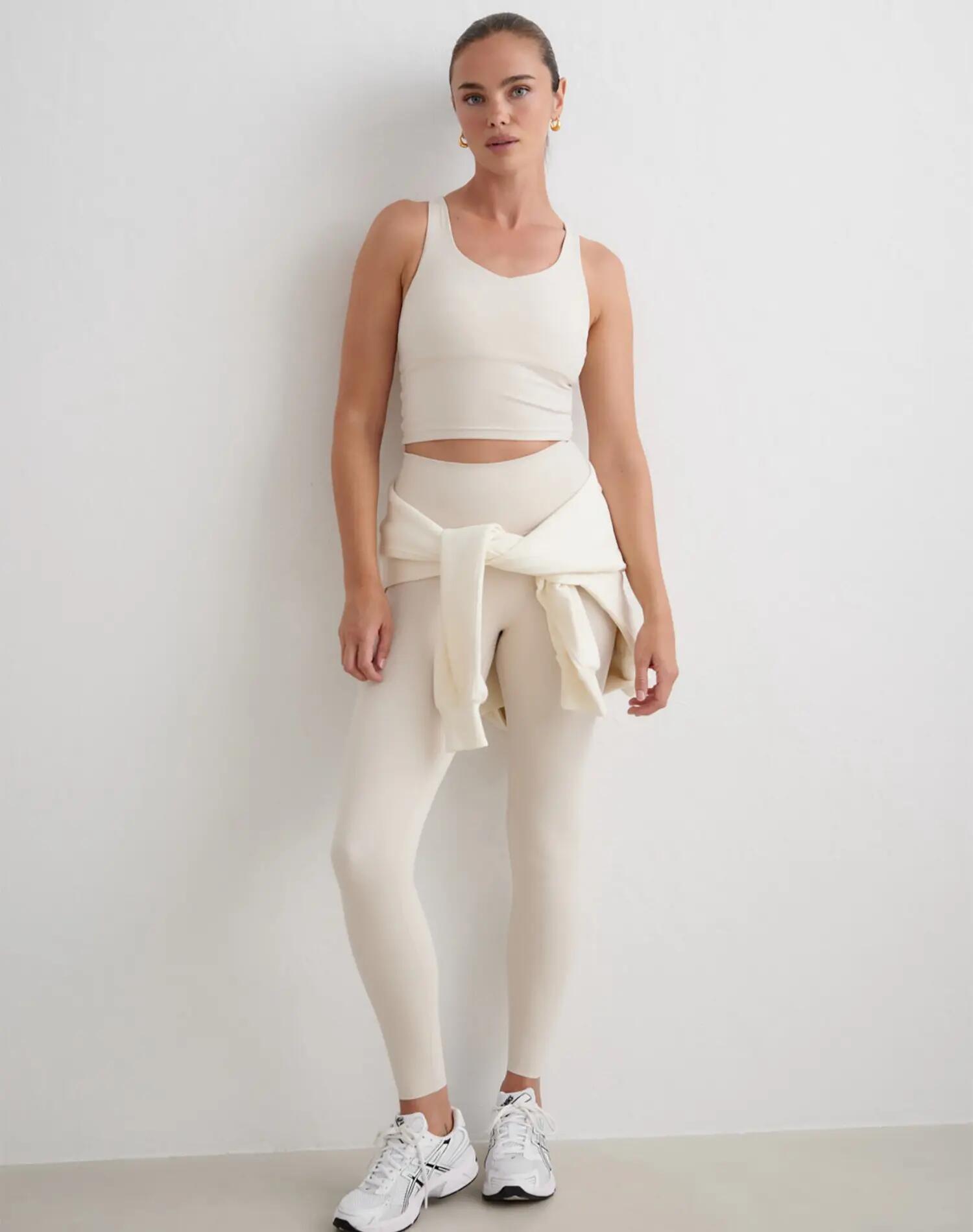Dames Training Legging Hoge Taille Taillebandzakje Sculpting Fit Beige 7/7