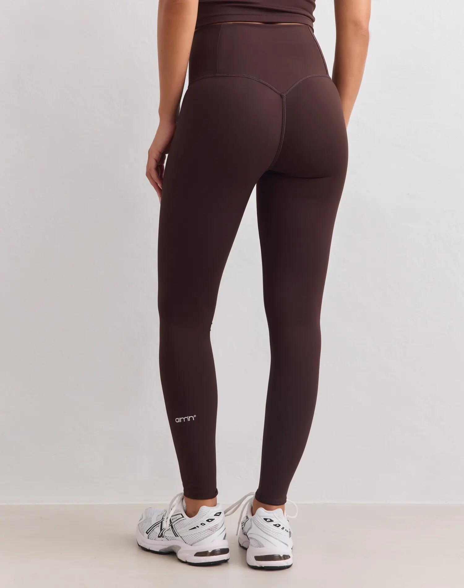 Dames legging hoge taille compressie invisible scrunch sculpting chocoladebruin 5/6