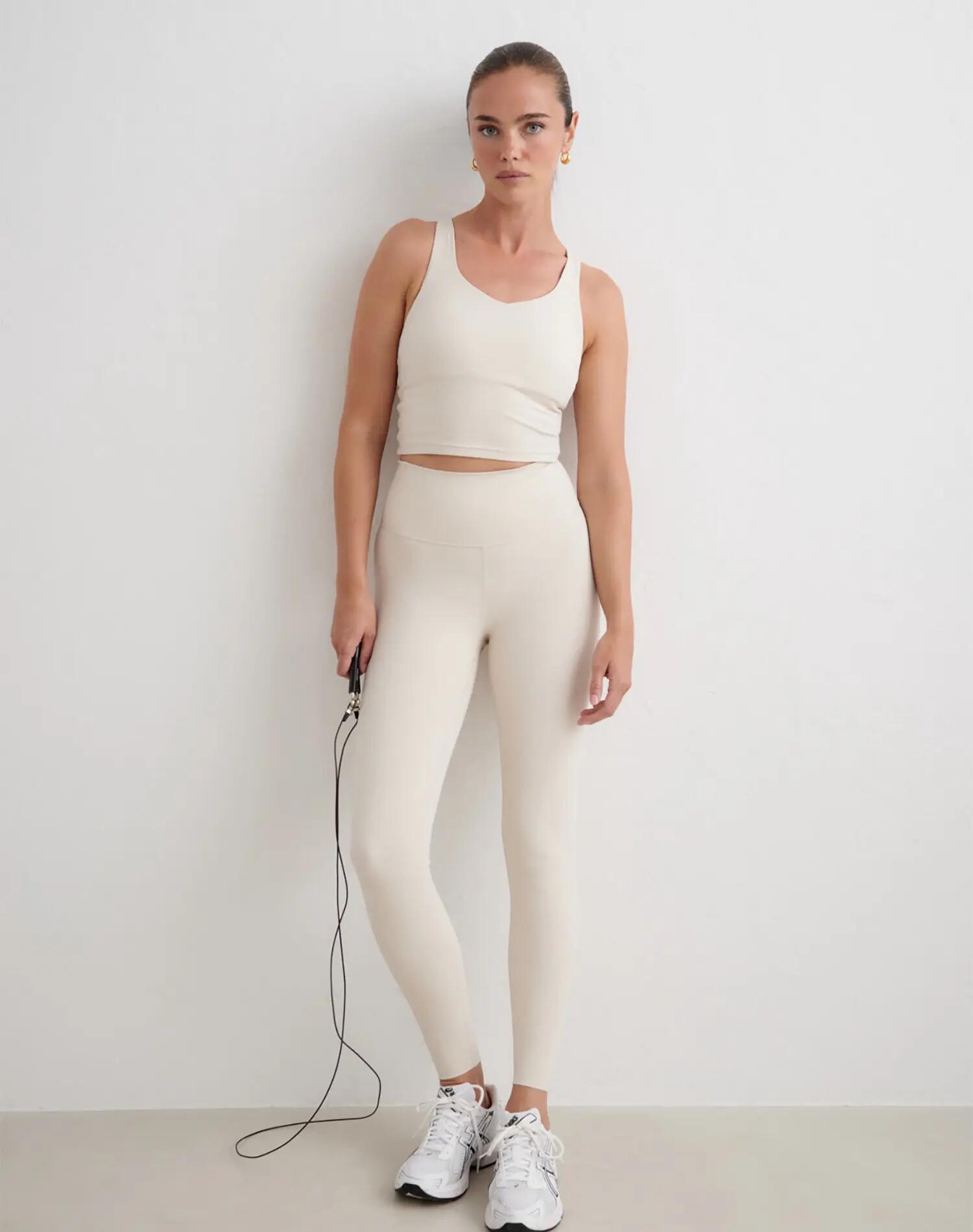 Dames Training Legging Hoge Taille Taillebandzakje Sculpting Fit Beige 5/7