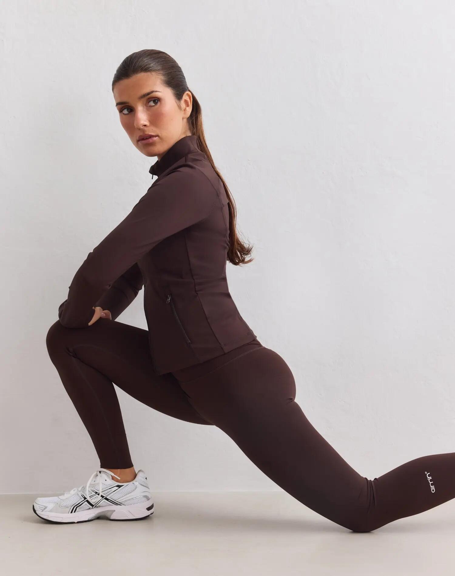 Dames Training Legging Hoge Taille Taillebandzakje Sculpting Fit Bruin 5/7
