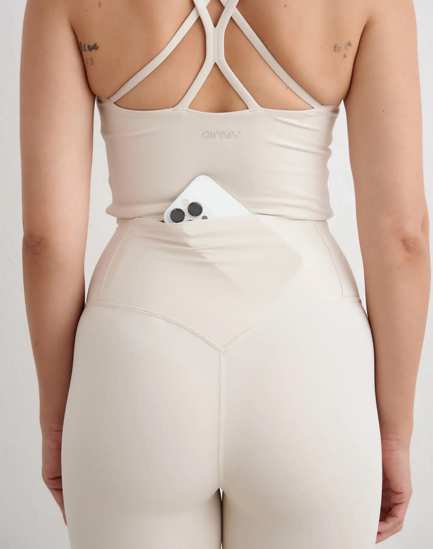 Dames Training Legging Hoge Taille Taillebandzakje Sculpting Fit Beige 4/7