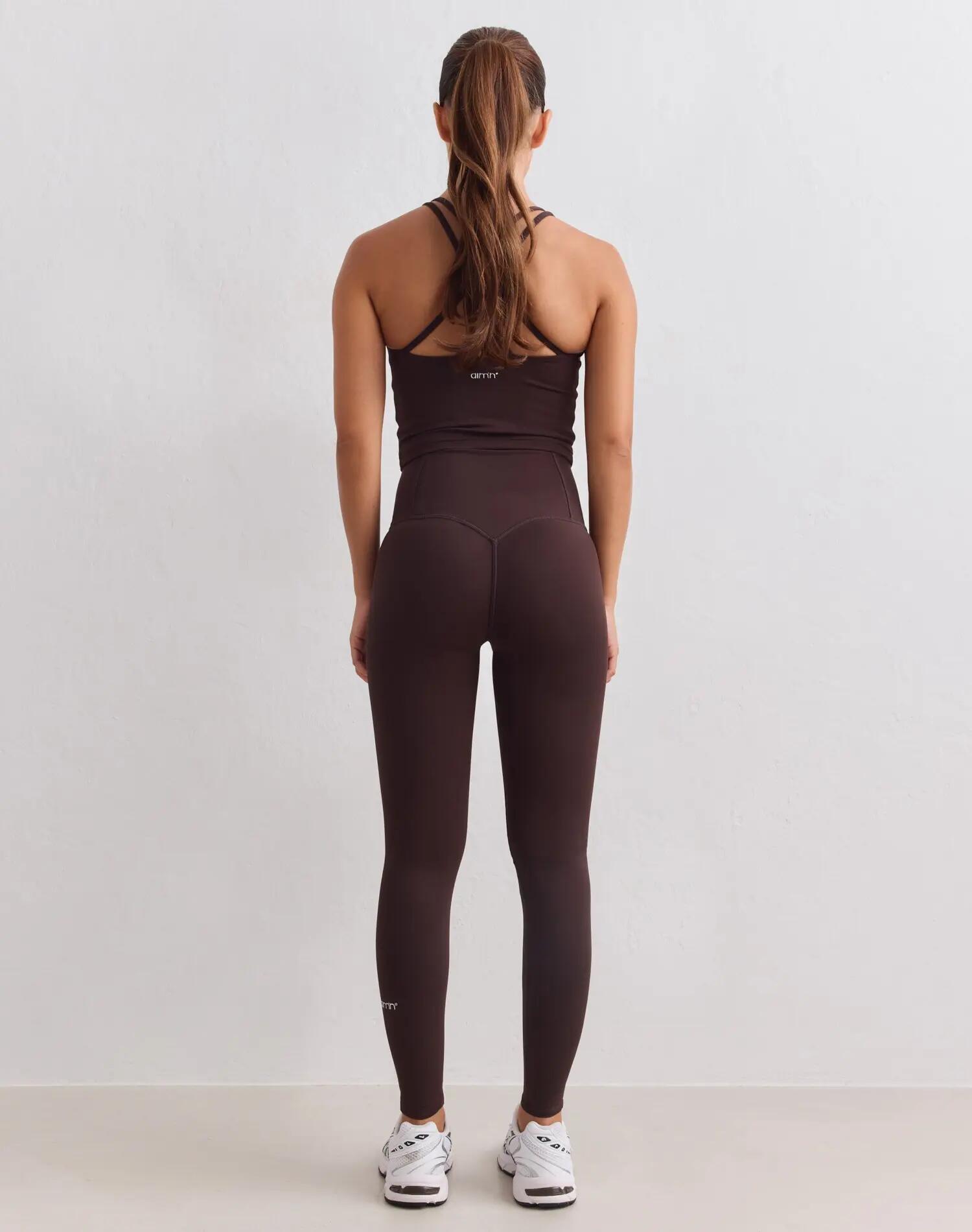 Dames legging hoge taille compressie invisible scrunch sculpting chocoladebruin 2/6