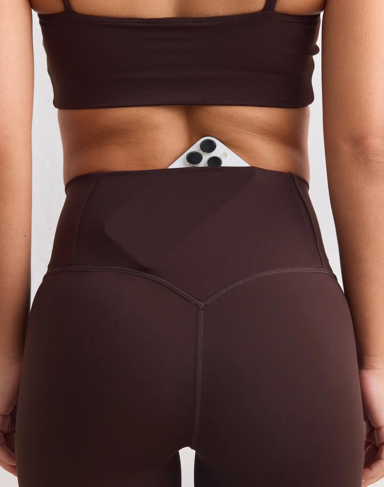 Dames Training Legging Hoge Taille Taillebandzakje Sculpting Fit Bruin 4/7
