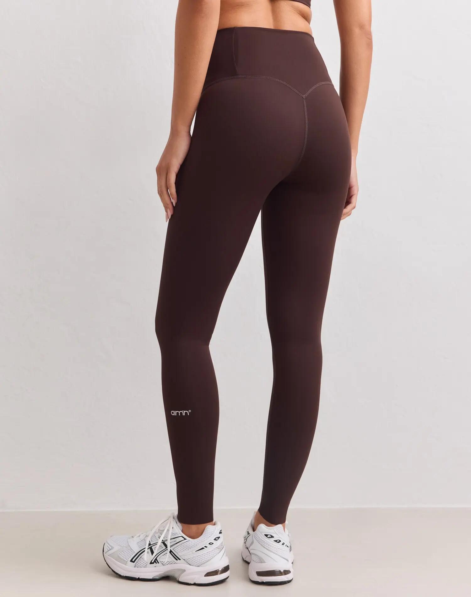 Dames Training Legging Hoge Taille Taillebandzakje Sculpting Fit Bruin 3/7