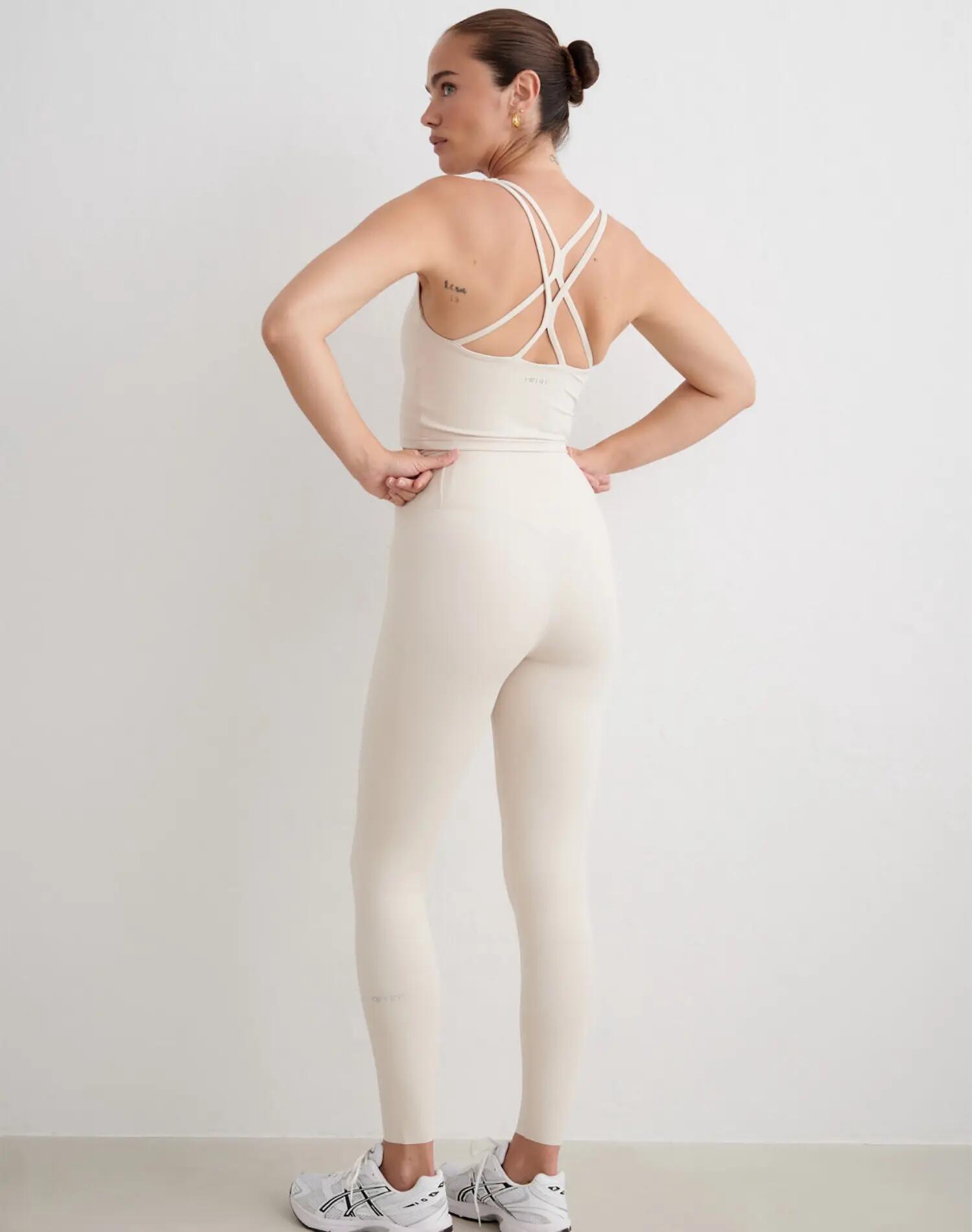 Dames Training Legging Hoge Taille Taillebandzakje Sculpting Fit Beige 2/7
