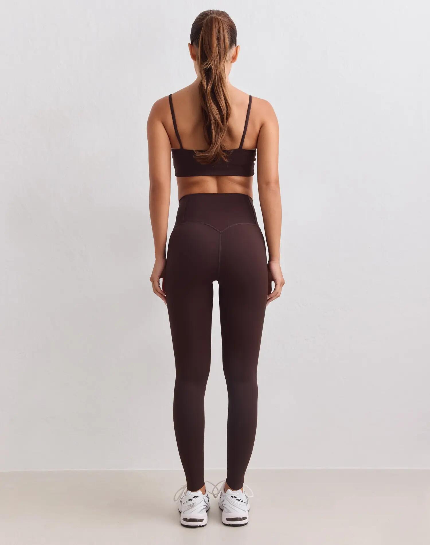 Dames Training Legging Hoge Taille Taillebandzakje Sculpting Fit Bruin 2/7