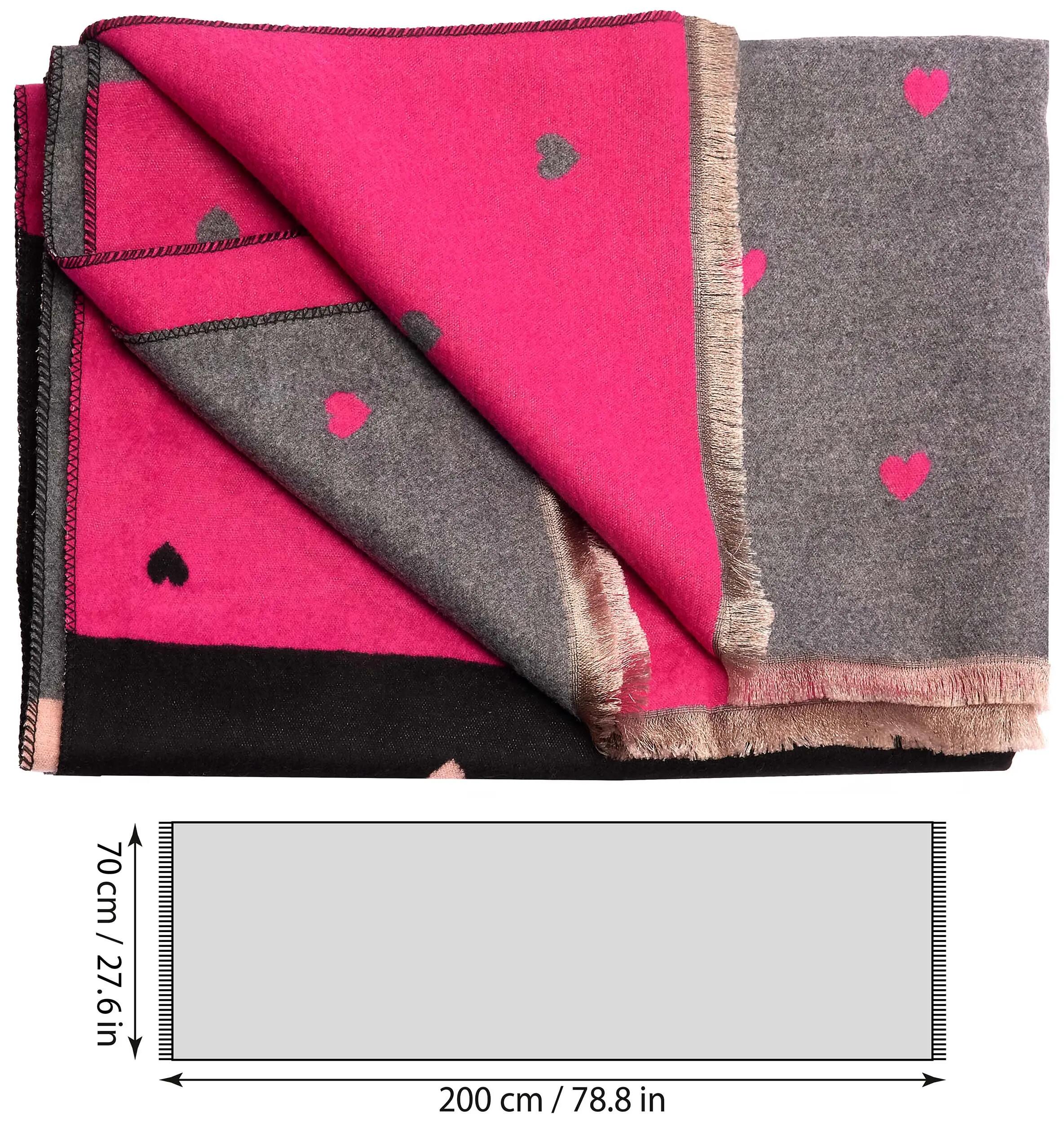 X2 Sciarpa Cashmirillo 70 x 200 cm - motivo a cuori - Nero e Rosa 5/7