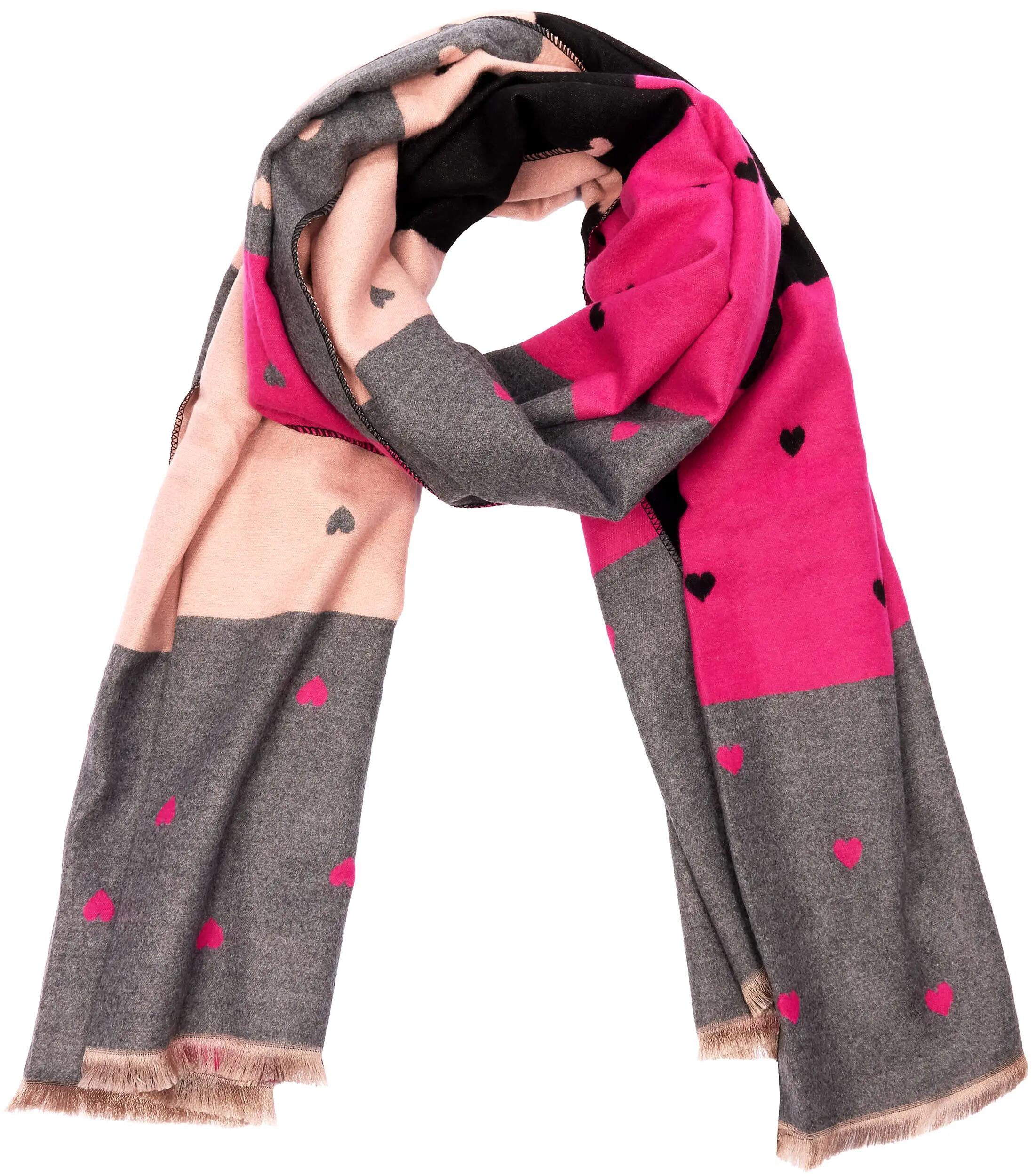 X2 Sciarpa Cashmirillo 70 x 200 cm - motivo a cuori - Nero e Rosa 4/7