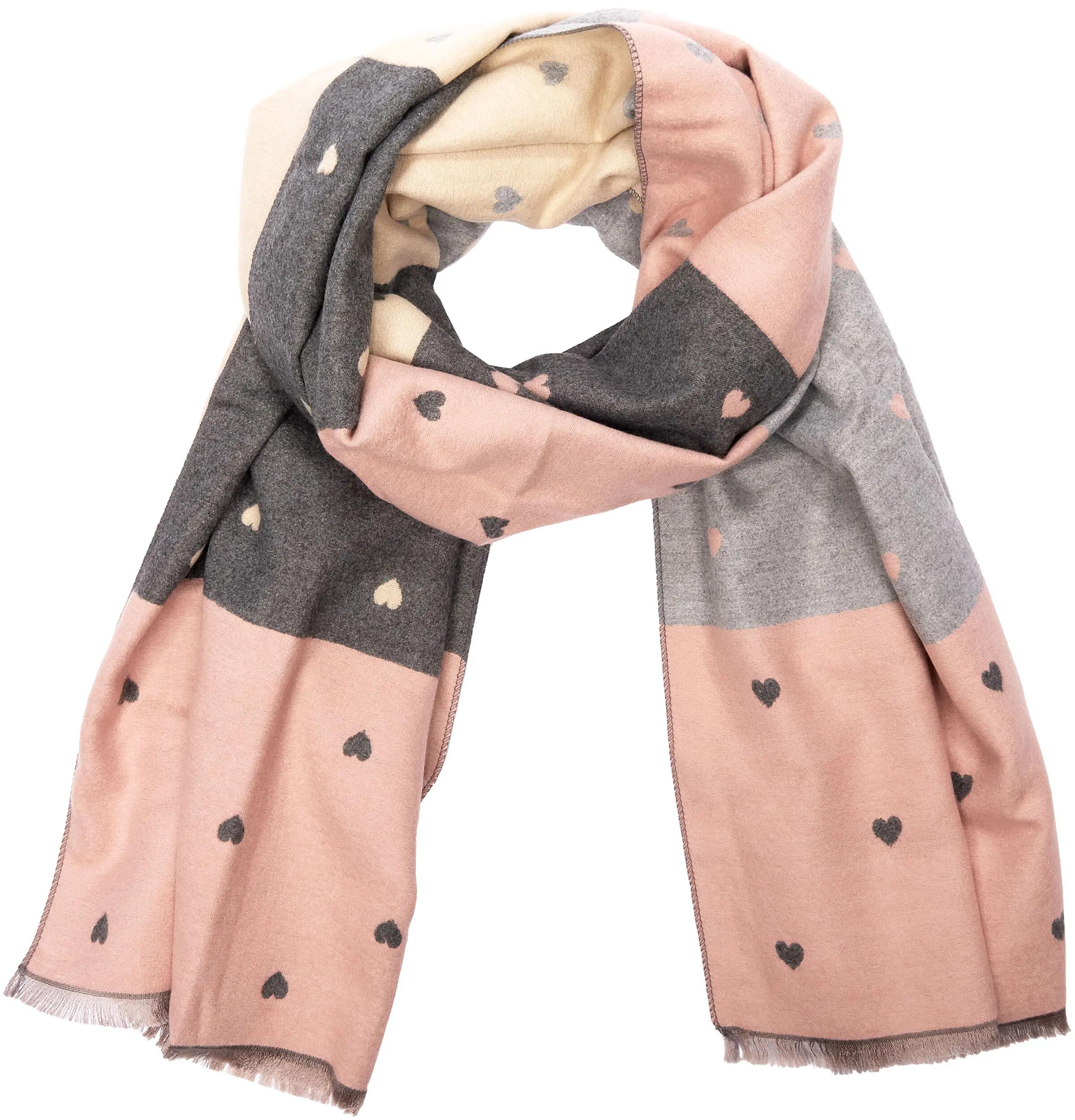 X2 Sciarpa Cashmirillo 70 x 200 cm - motivo a cuori - Rosa, Grigio e Beige 4/7