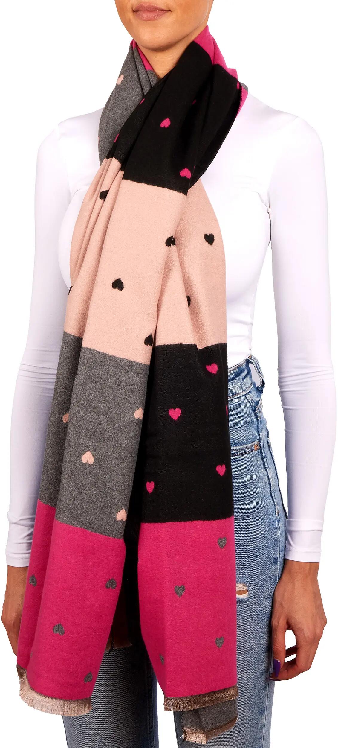 X2 Sciarpa Cashmirillo 70 x 200 cm - motivo a cuori - Nero e Rosa 3/7