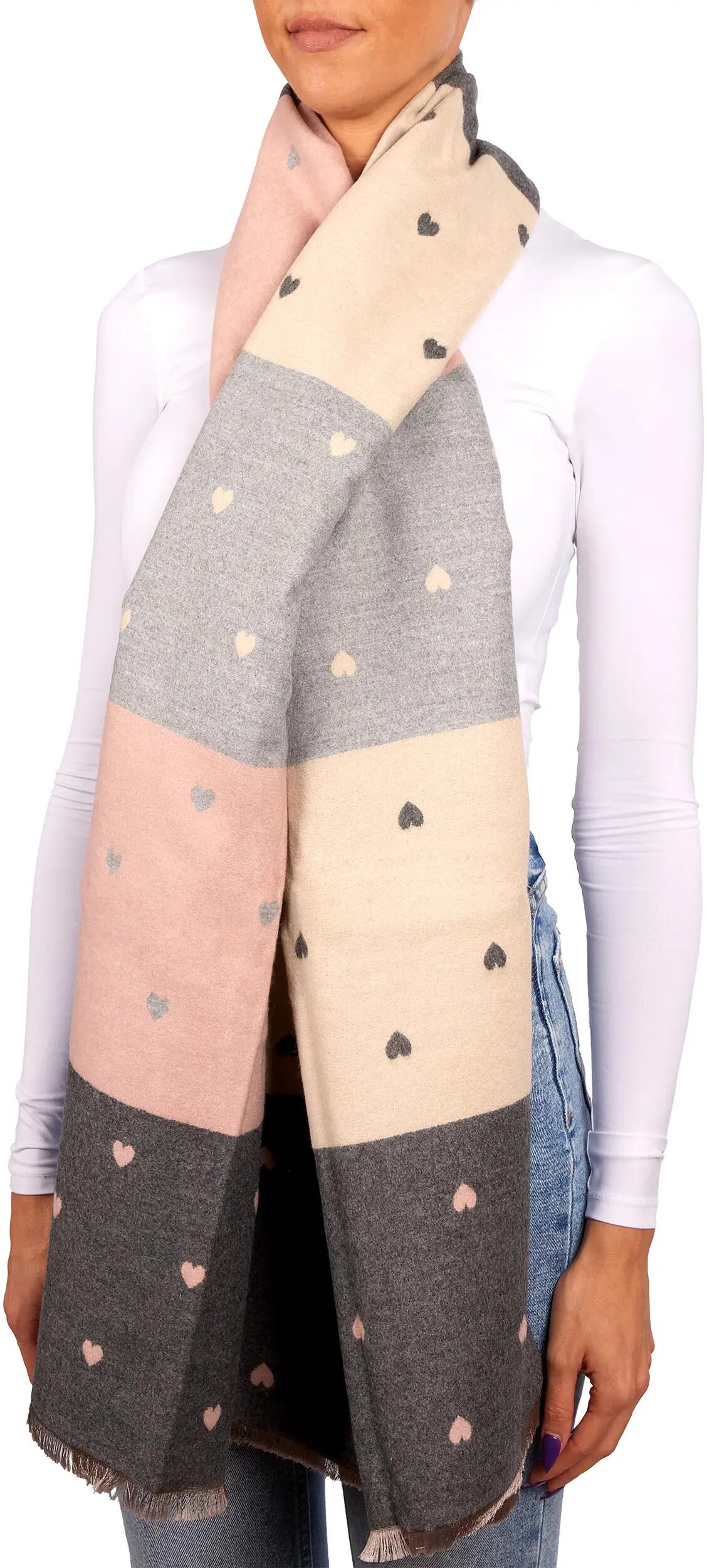 X2 Sciarpa Cashmirillo 70 x 200 cm - motivo a cuori - Rosa, Grigio e Beige 3/7