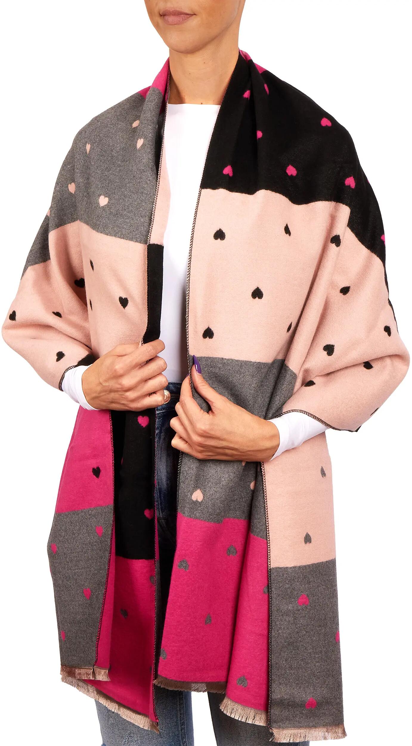 X2 Sciarpa Cashmirillo 70 x 200 cm - motivo a cuori - Nero e Rosa 2/7