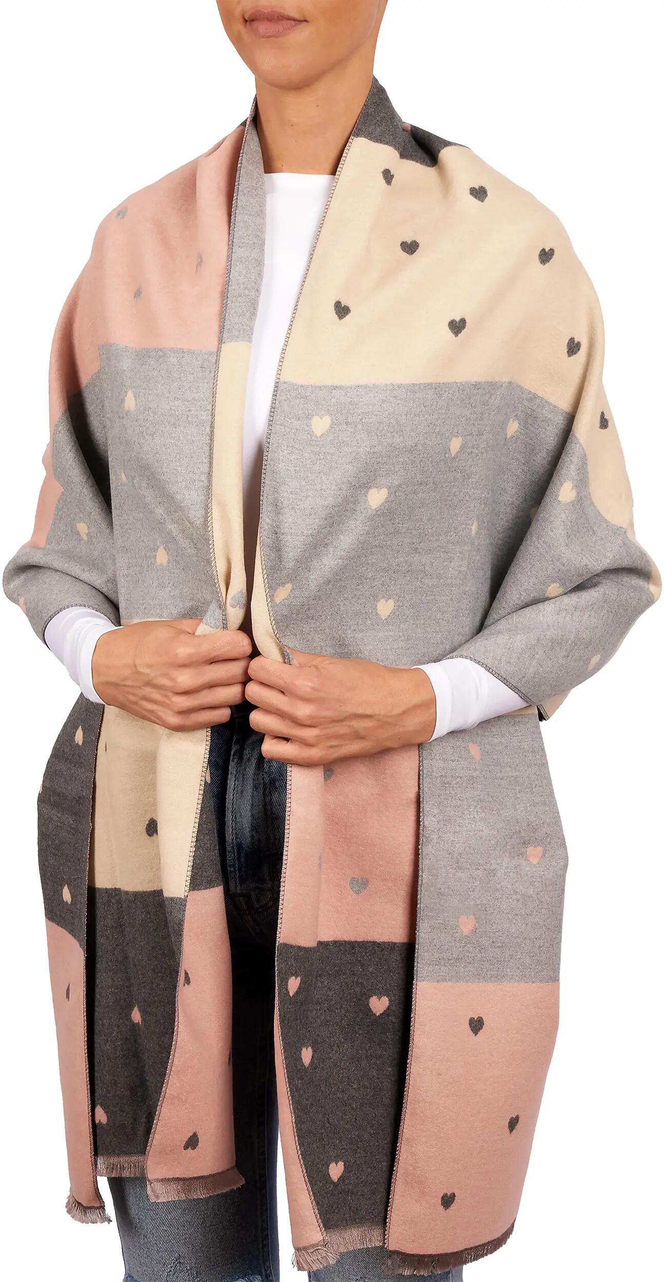 X2 Sciarpa Cashmirillo 70 x 200 cm - motivo a cuori - Rosa, Grigio e Beige 2/7
