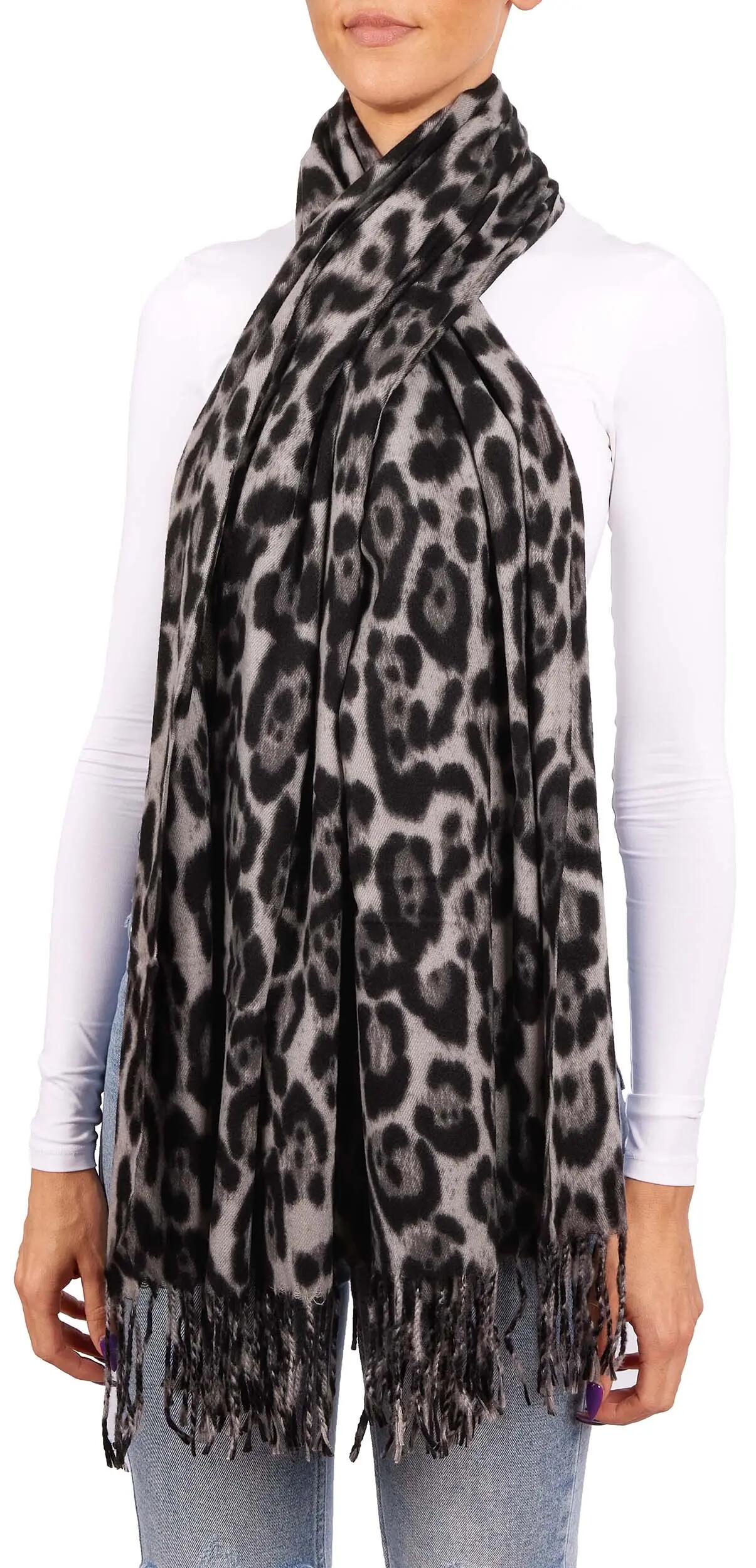 X2 Sciarpa Cashmirillo 70 x 200 cm - motivo leopardato - Grigio e Nero 3/7