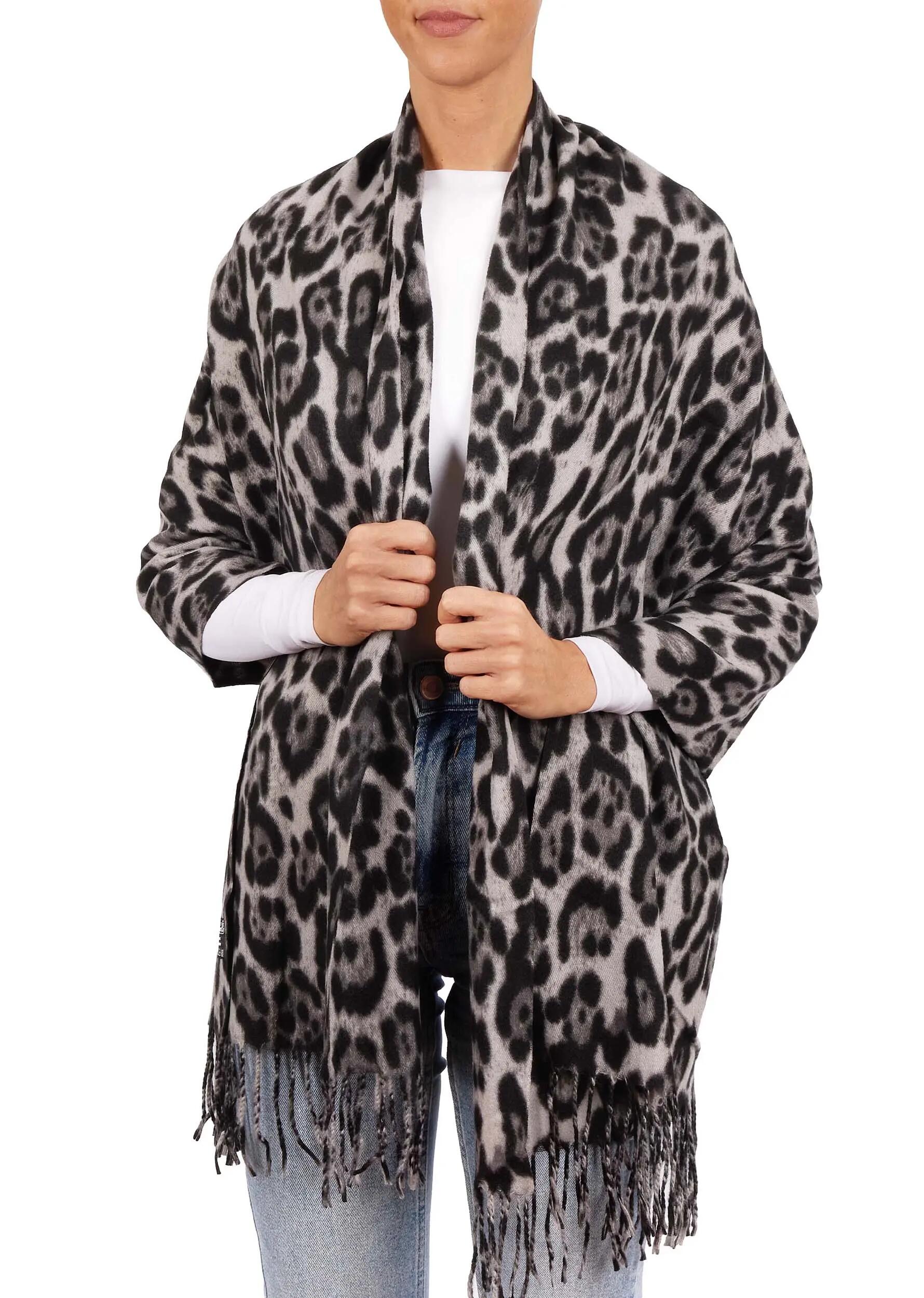 X2 Sciarpa Cashmirillo 70 x 200 cm - motivo leopardato - Grigio e Nero 2/7