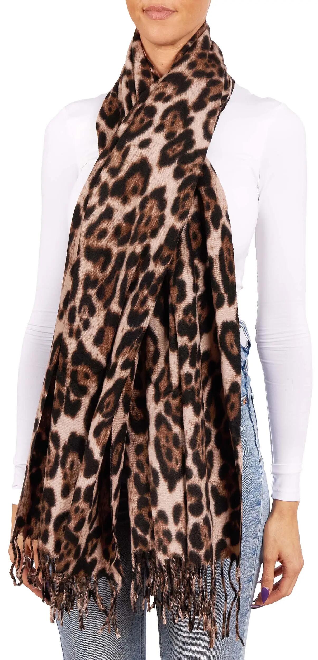 X2 Sciarpa Cashmirillo 70 x 200 cm - motivo leopardato - Beige e Nero 3/7
