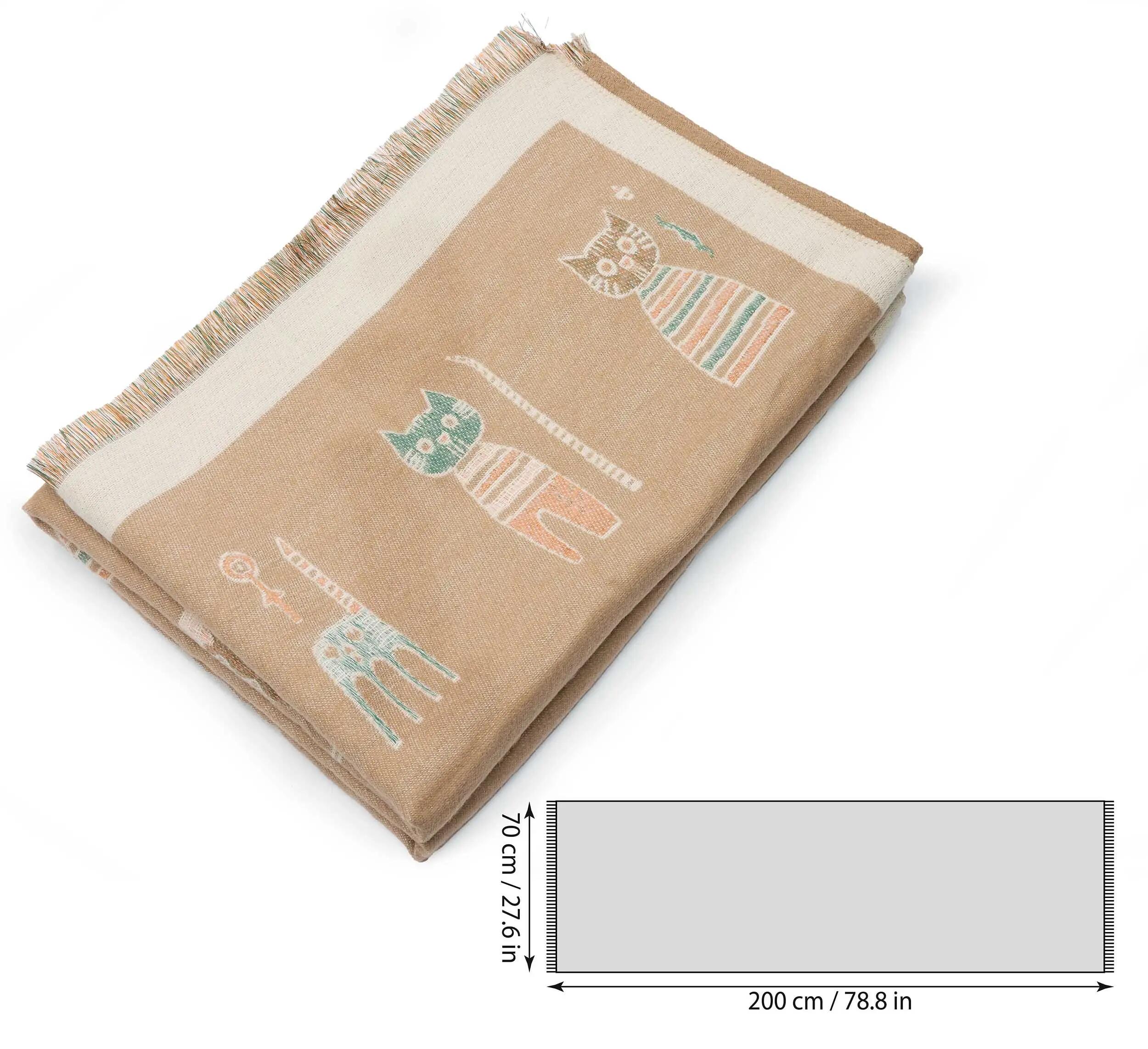 X2 Écharpe Cashmirillo 70 x 200 cm - motif chats - Marron Clair 5/7