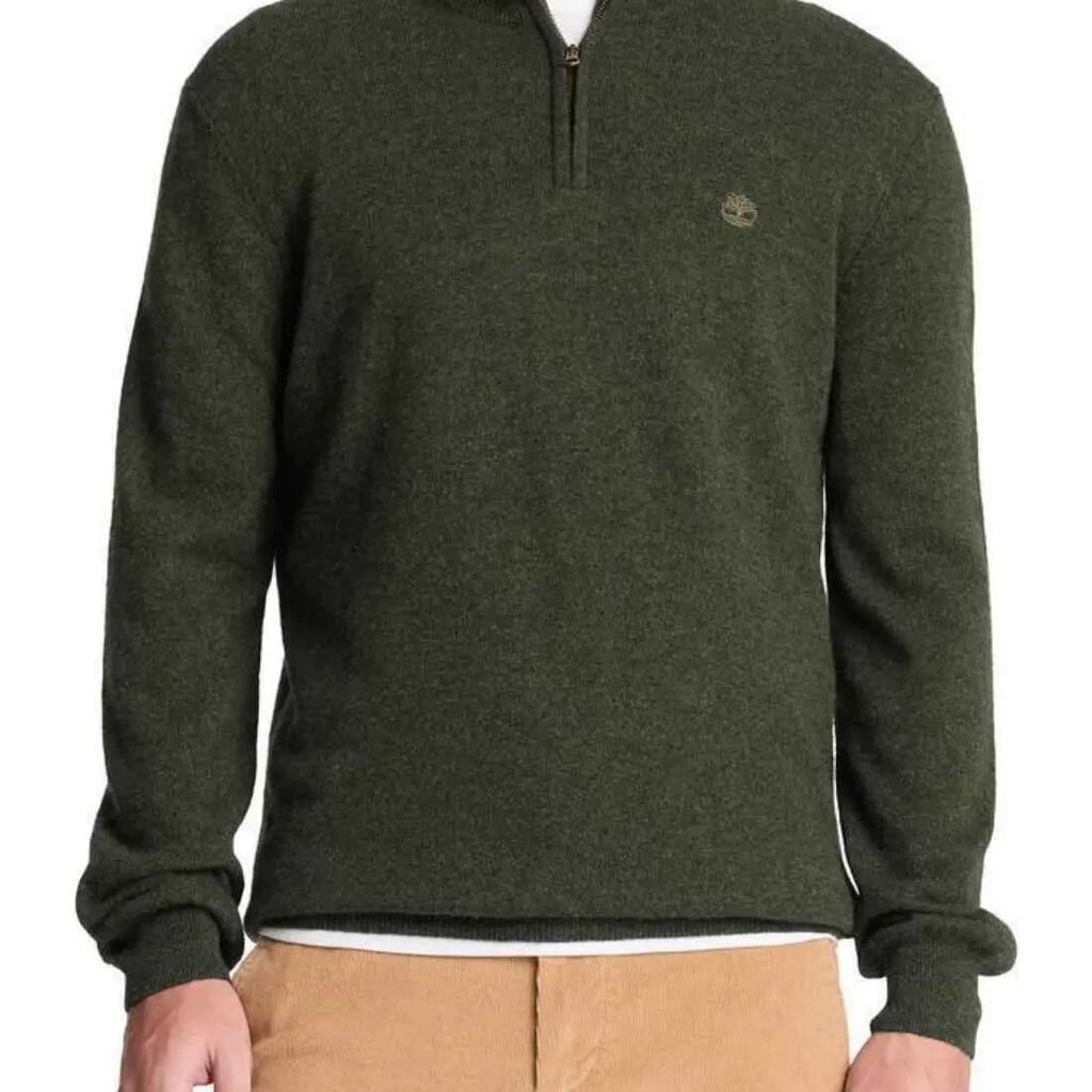 Men's pullover half zip high neck wool blend camouflage