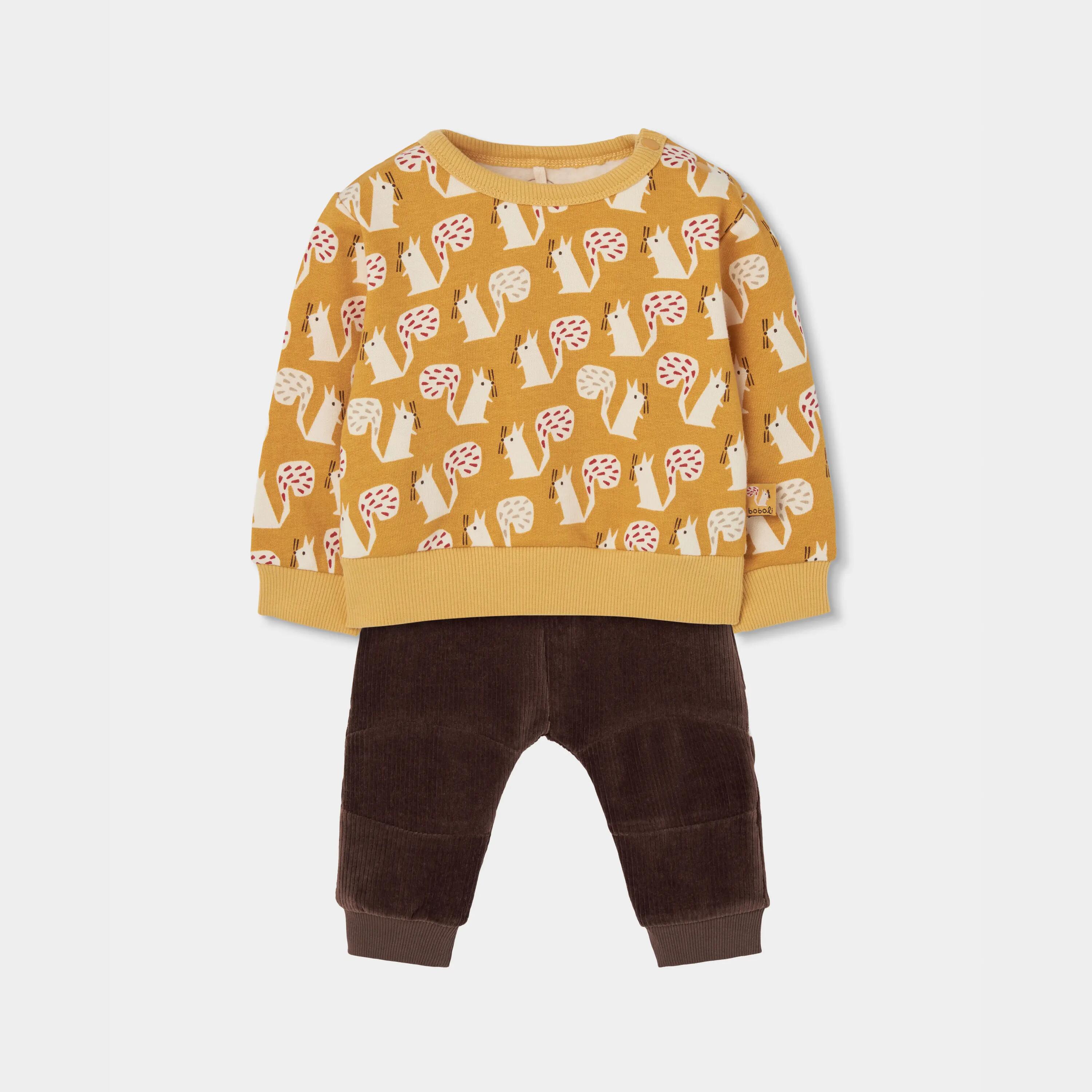 Conjunto punto bebé niño mostaza estampado ardillas 1/7