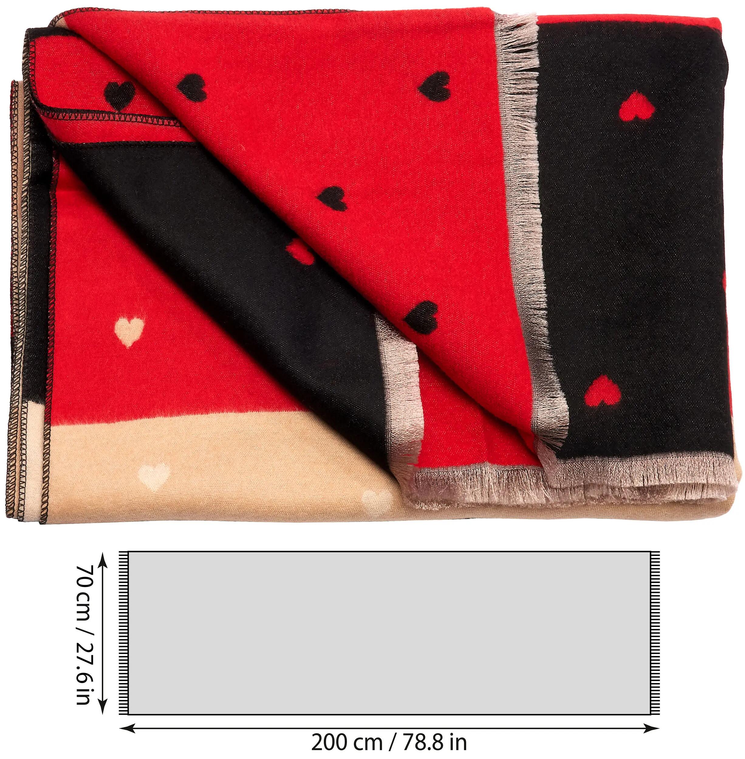 X2 Sciarpa Cashmirillo 70 x 200 cm - motivo a cuori - Rosso, Nero e Beige 5/7
