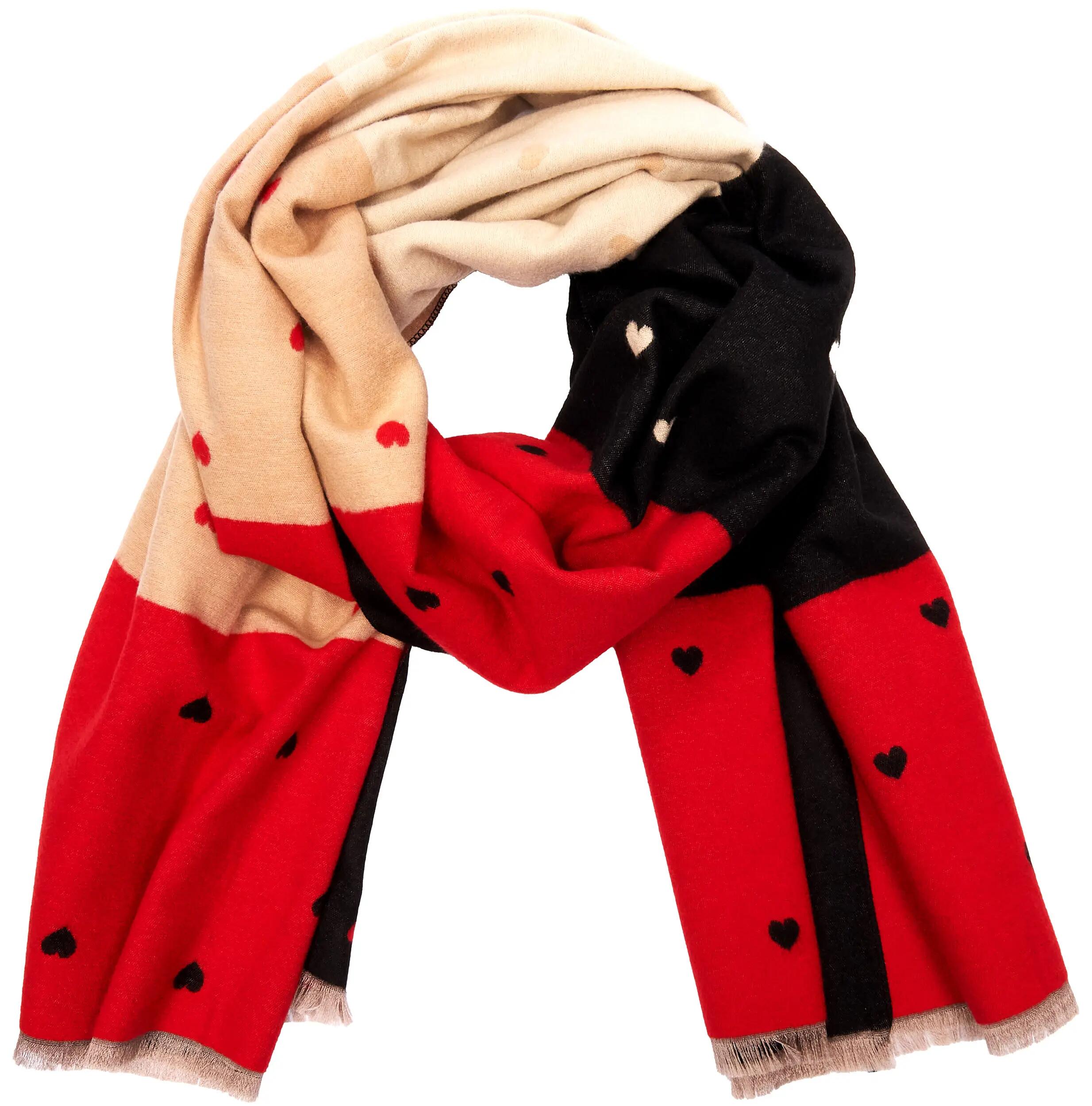 X2 Sciarpa Cashmirillo 70 x 200 cm - motivo a cuori - Rosso, Nero e Beige 4/7