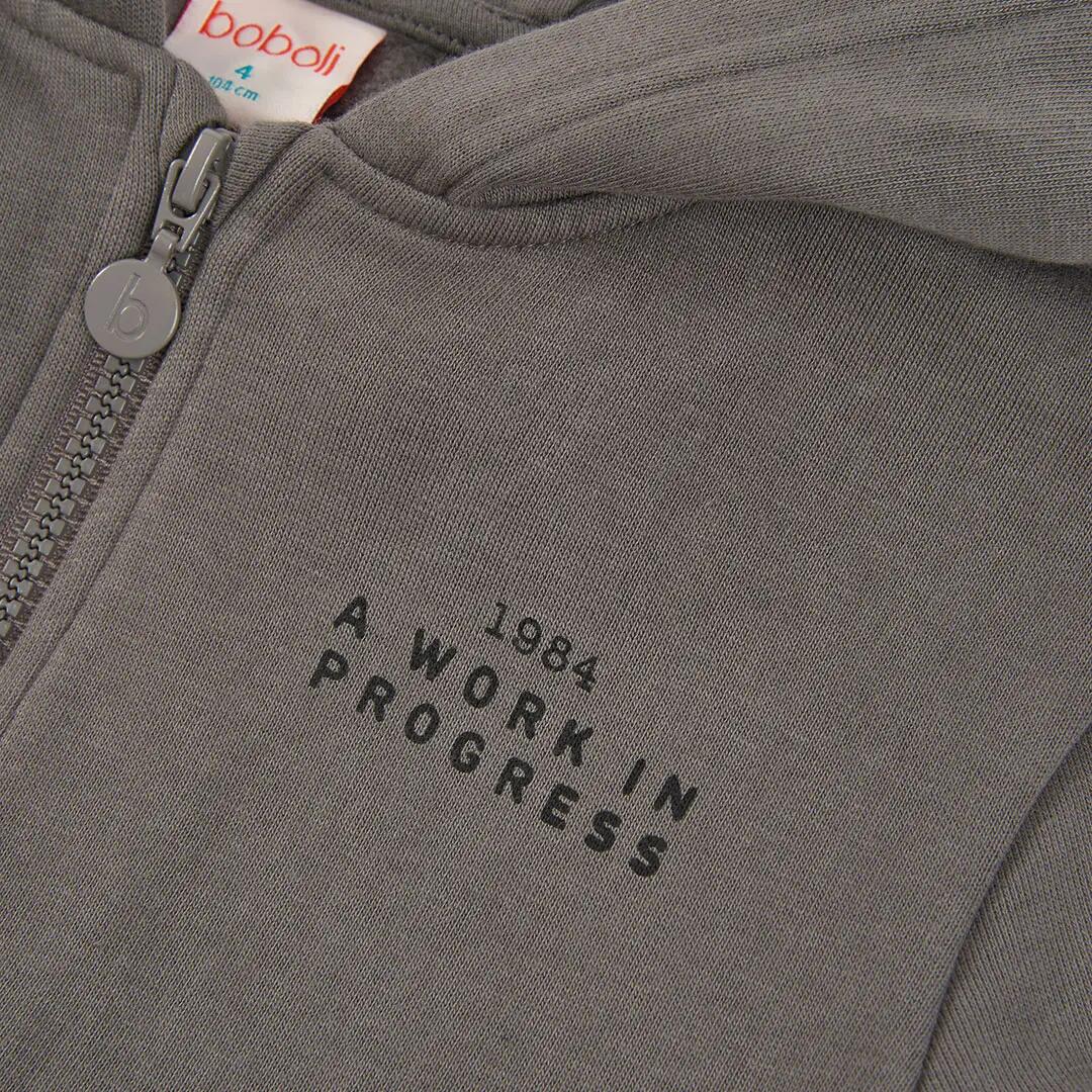Chaqueta felpa niño gris con capucha 3/4