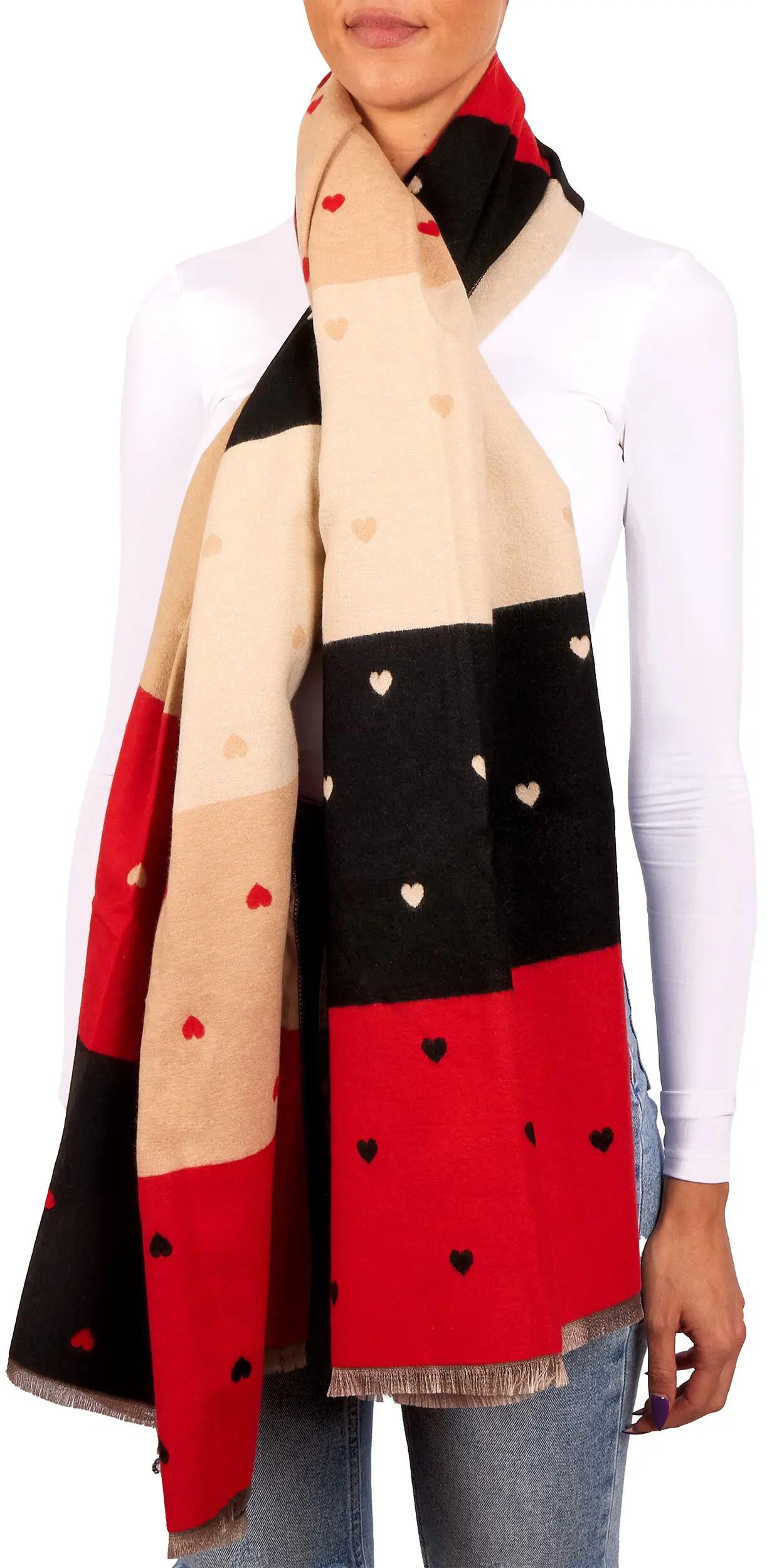 X2 Sciarpa Cashmirillo 70 x 200 cm - motivo a cuori - Rosso, Nero e Beige 3/7