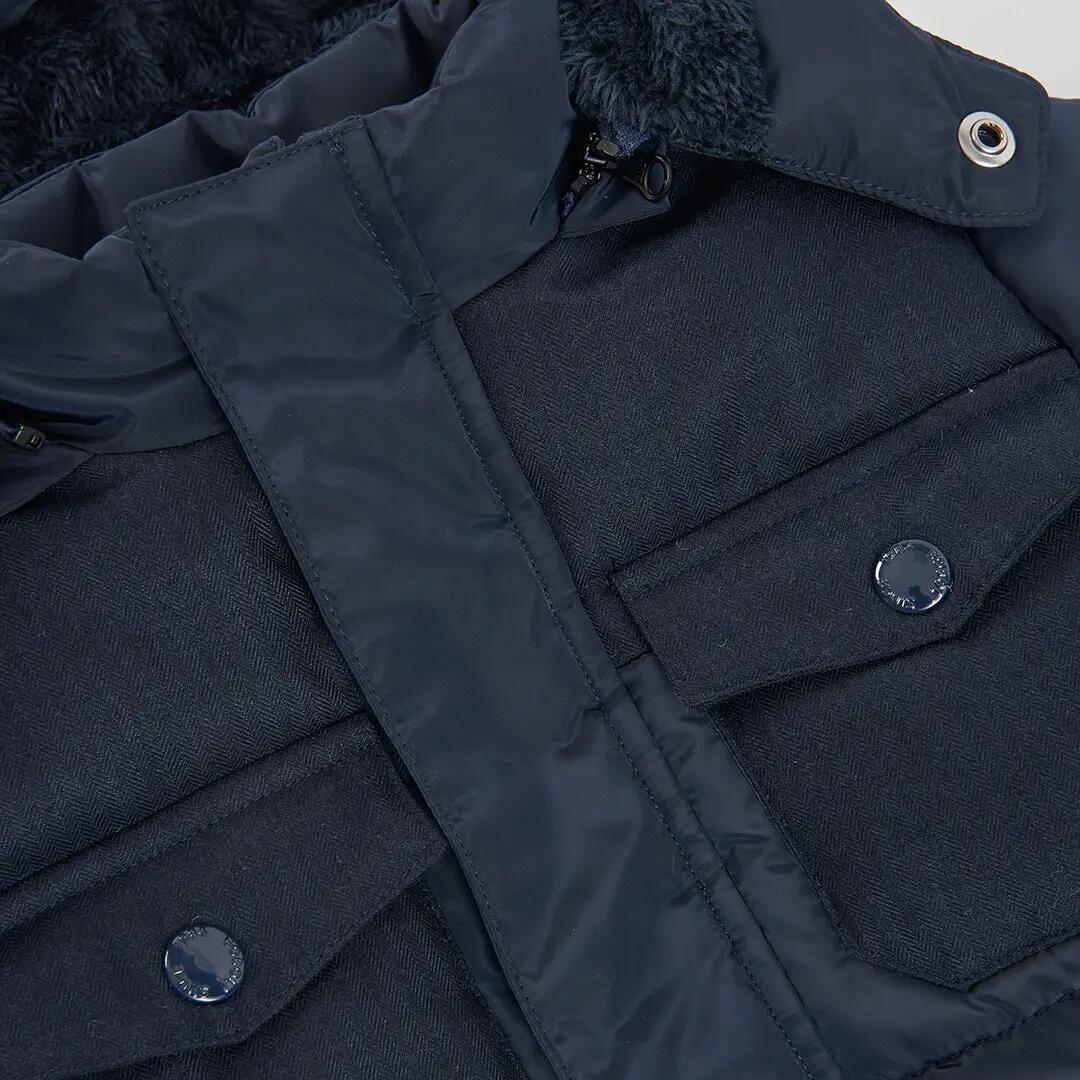 Parka tejido técnico niño azul marino con capucha 3/4
