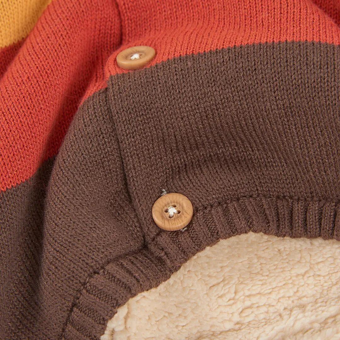 Chaqueta punto bebé crudo a rayas con capucha 4/4