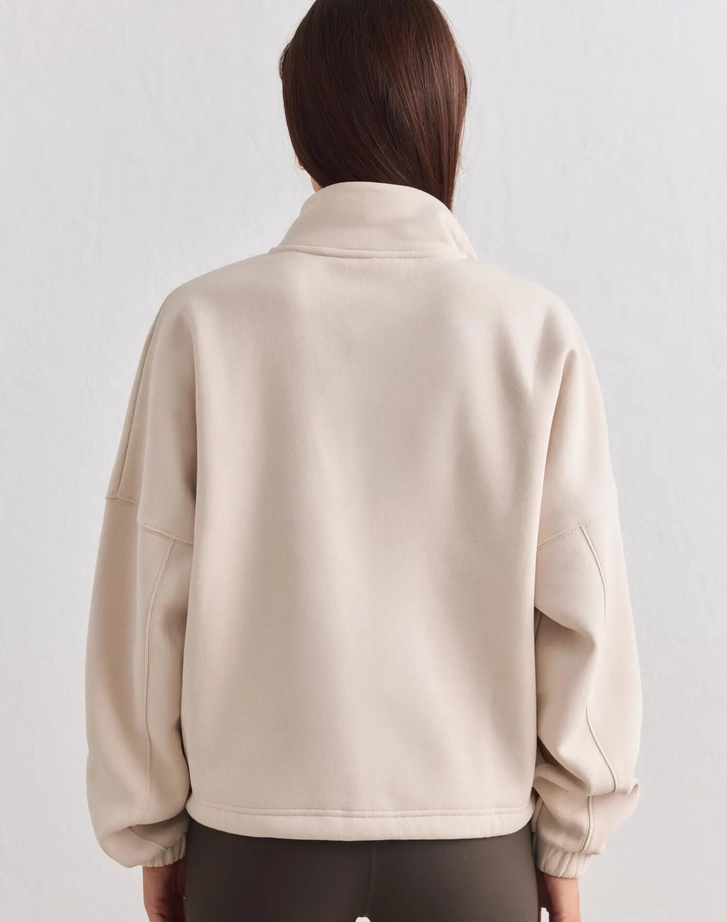 Donna Felpa Misto Cotone Cerniera Intera Collo Alto Script Sabbia 3/6