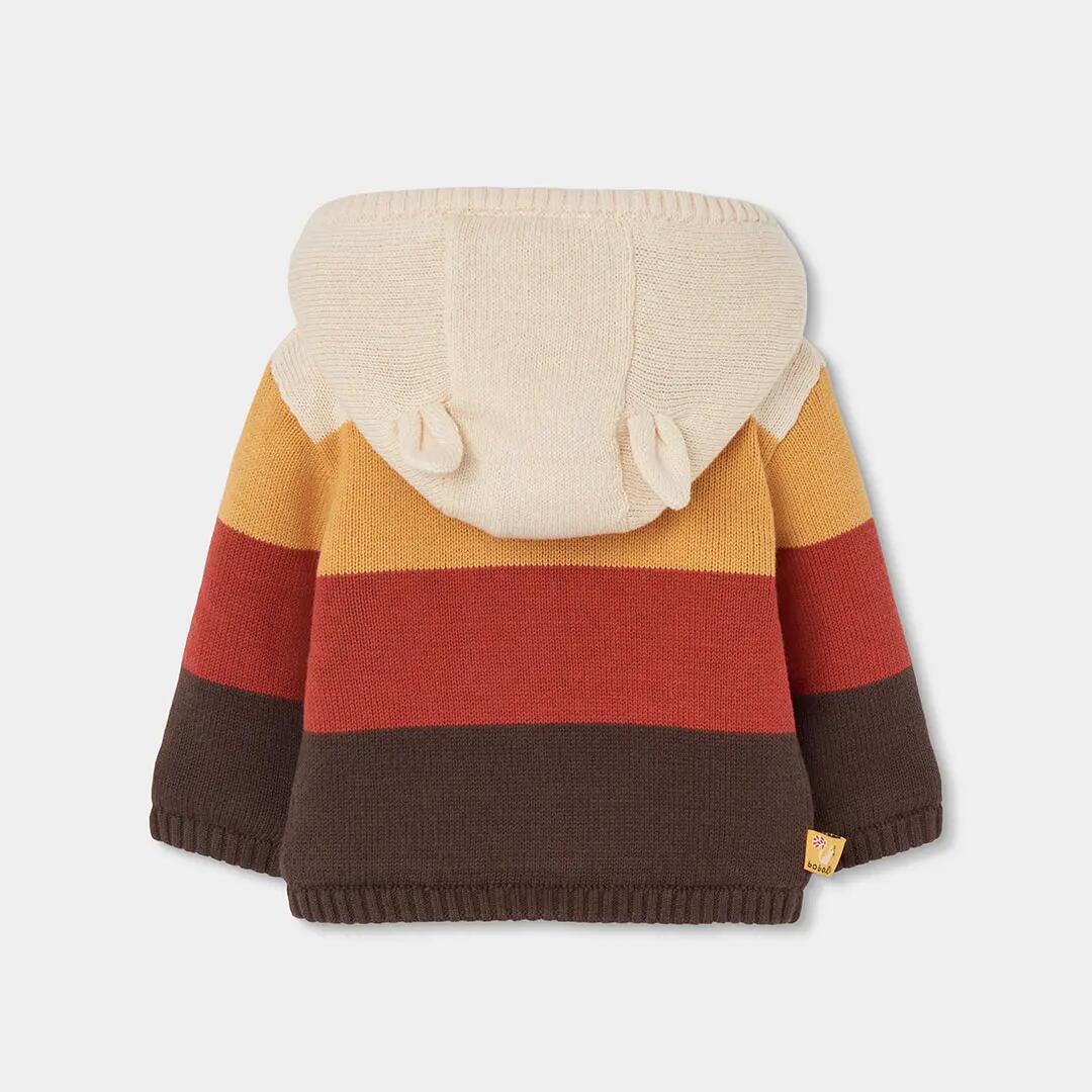 Chaqueta punto bebé crudo a rayas con capucha 2/4