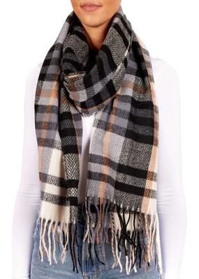 Cashmirillo sjaal geruit voor dames en heren, 70 x 200 cm, zwart, beige en bruin