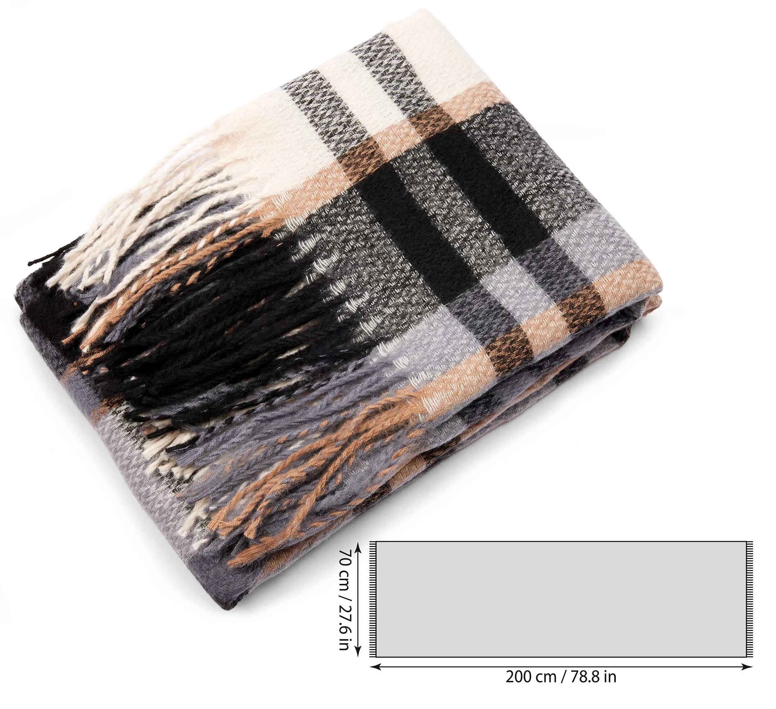 X2 Sciarpa Cashmirillo 70 x 200 cm - motivo a quadri - Nero, Beige e Marrone 5/7