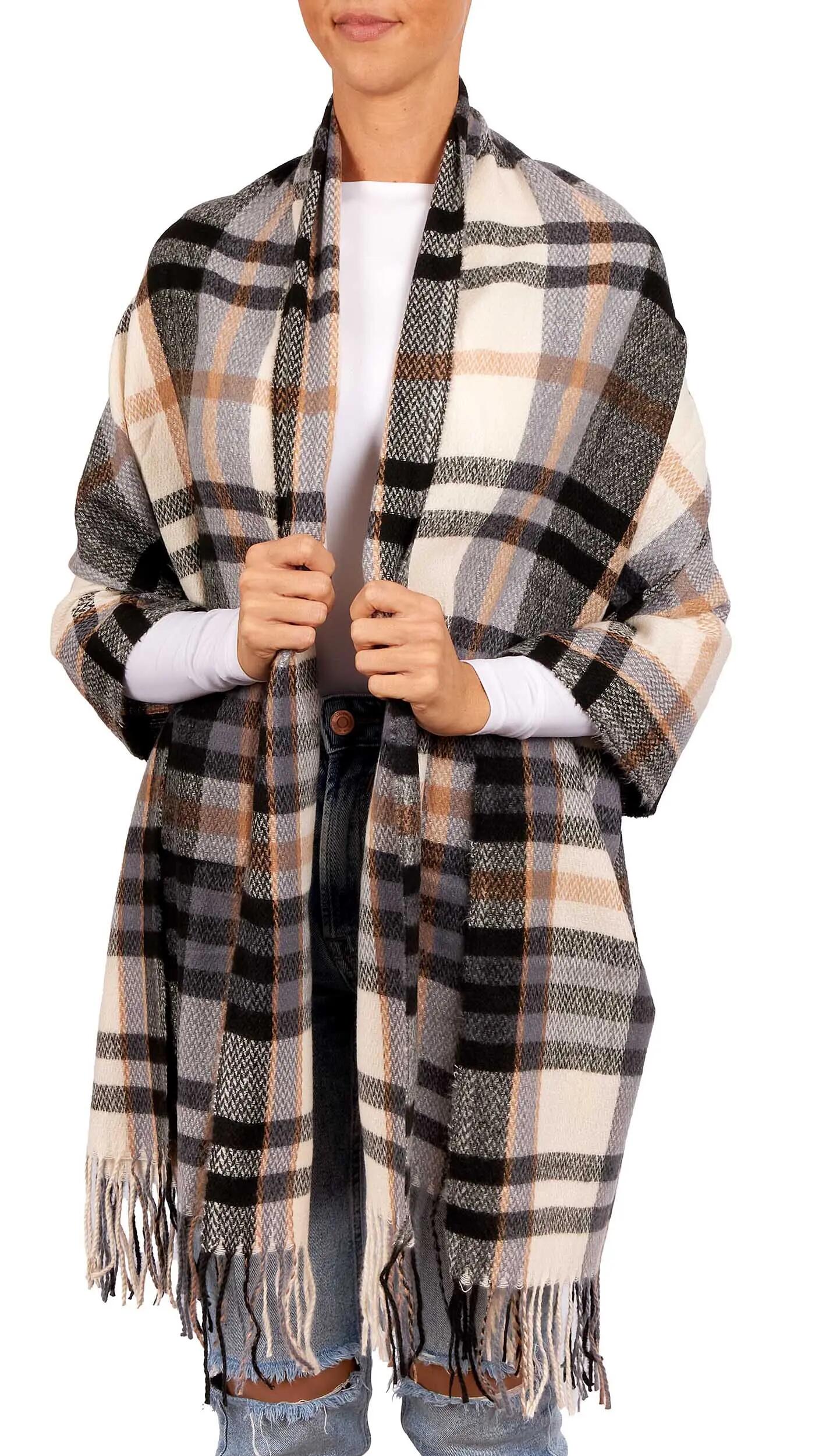 X2 Sciarpa Cashmirillo 70 x 200 cm - motivo a quadri - Nero, Beige e Marrone 2/7