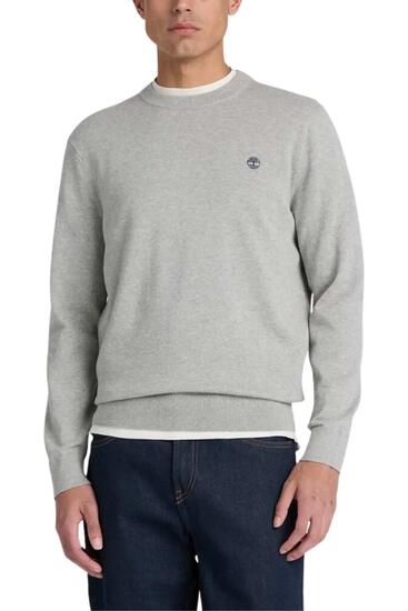 pull - casual - homme - coton 100%, logo brodé - gris