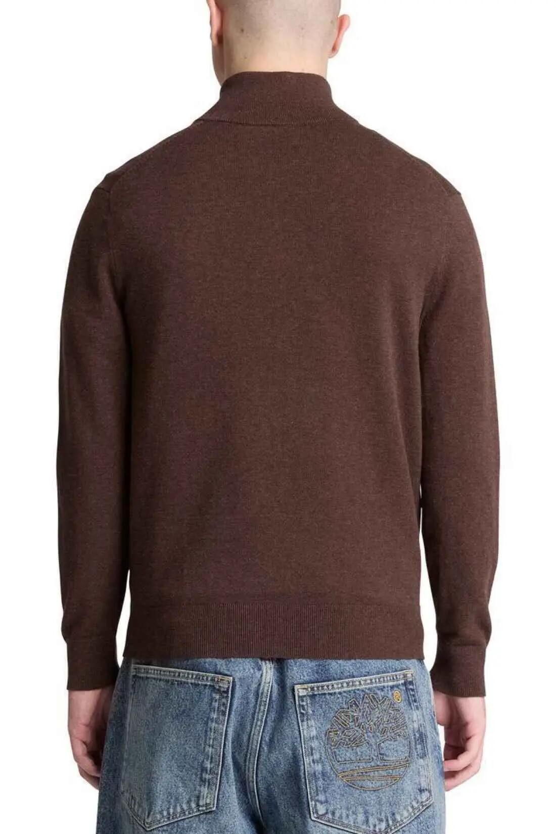 Pullover - Hombre - Mezza zip - 100% algodón - Marrón. 3/4