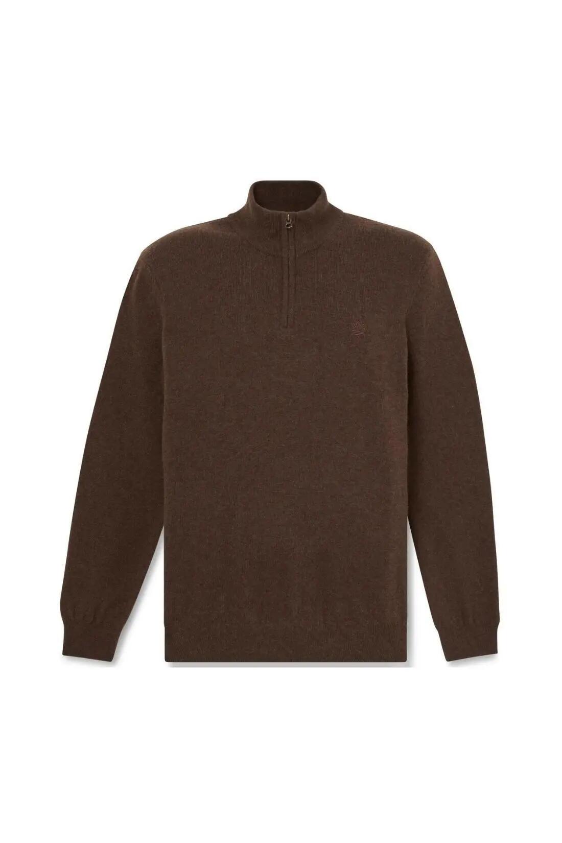 Pullover homem mezza zip em mistura de lã - castanho 2/3