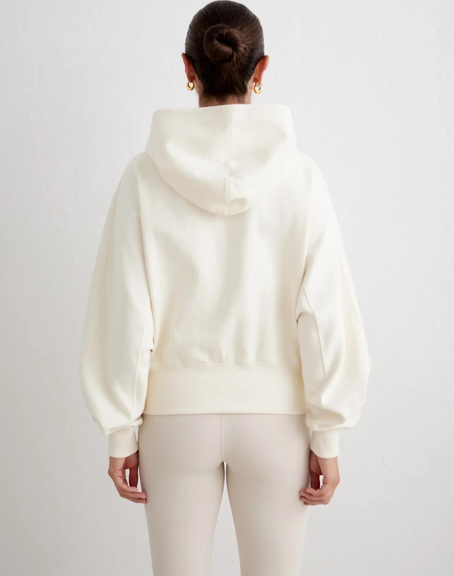 Dames Hoodie Halve Rits Gestructureerde Jersey Sportif Half Zip Hood Crème 3/5