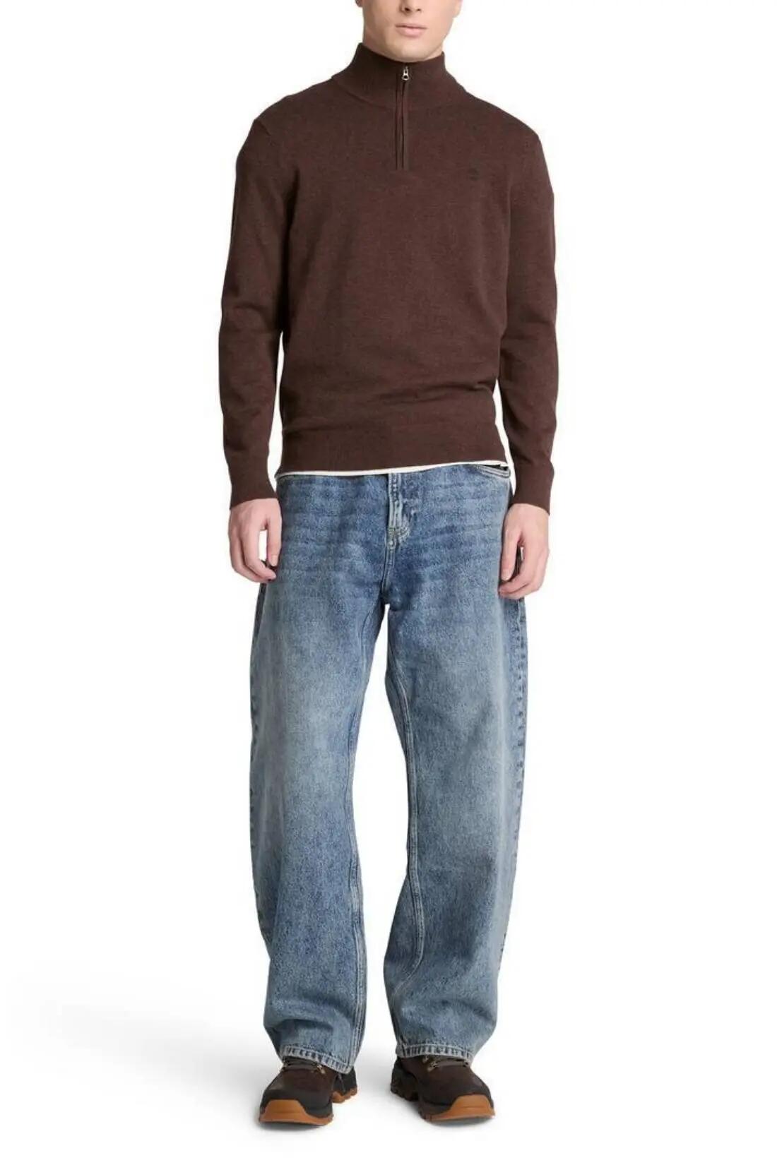 Pullover - Casual - Hombre - Mezza zip, algodón 100% - Marrón 2/4