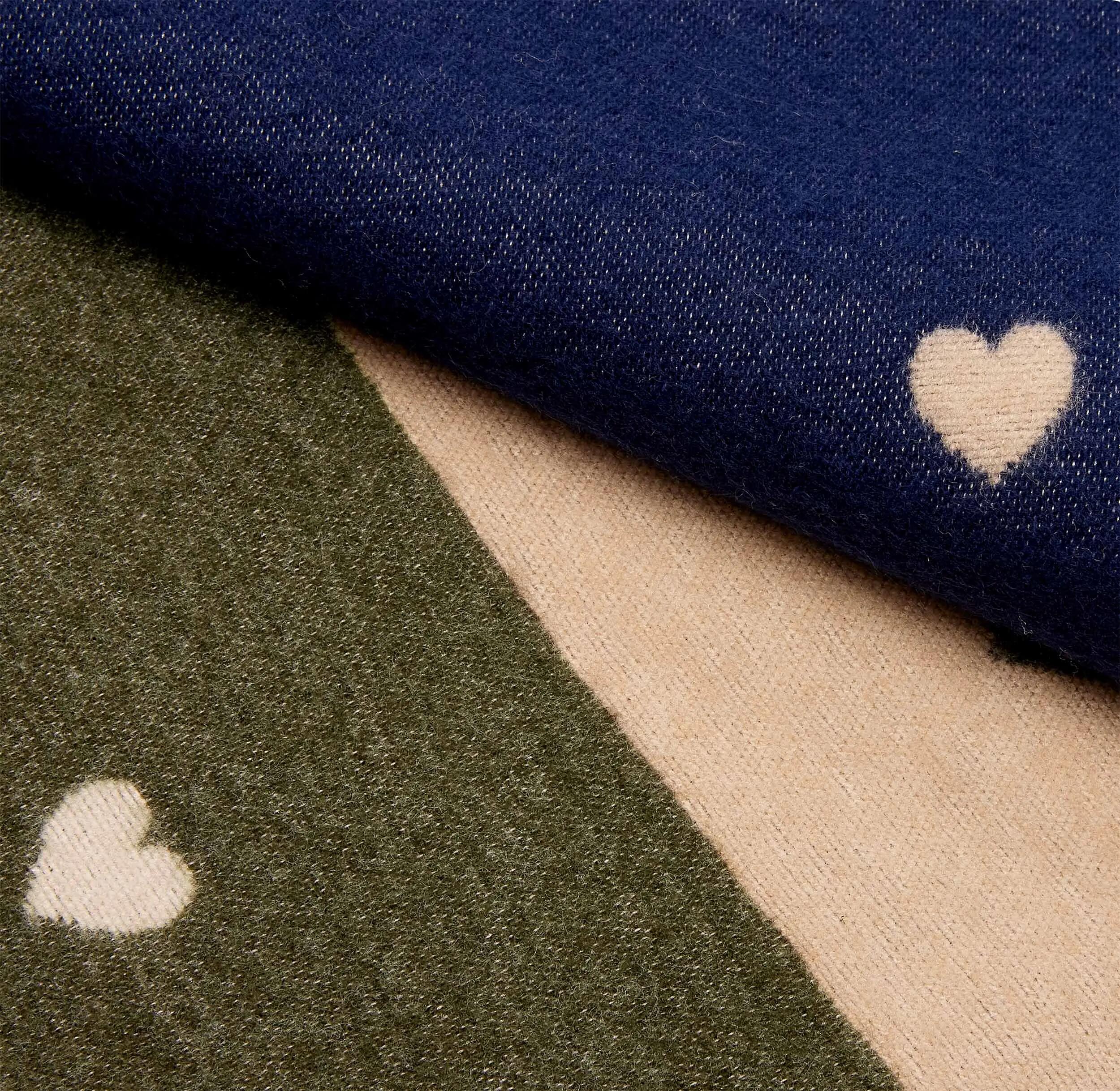 X2 Sciarpa Cashmirillo 70 x 200 cm - motivo a cuori - Blu, Oliva e Beige 7/7