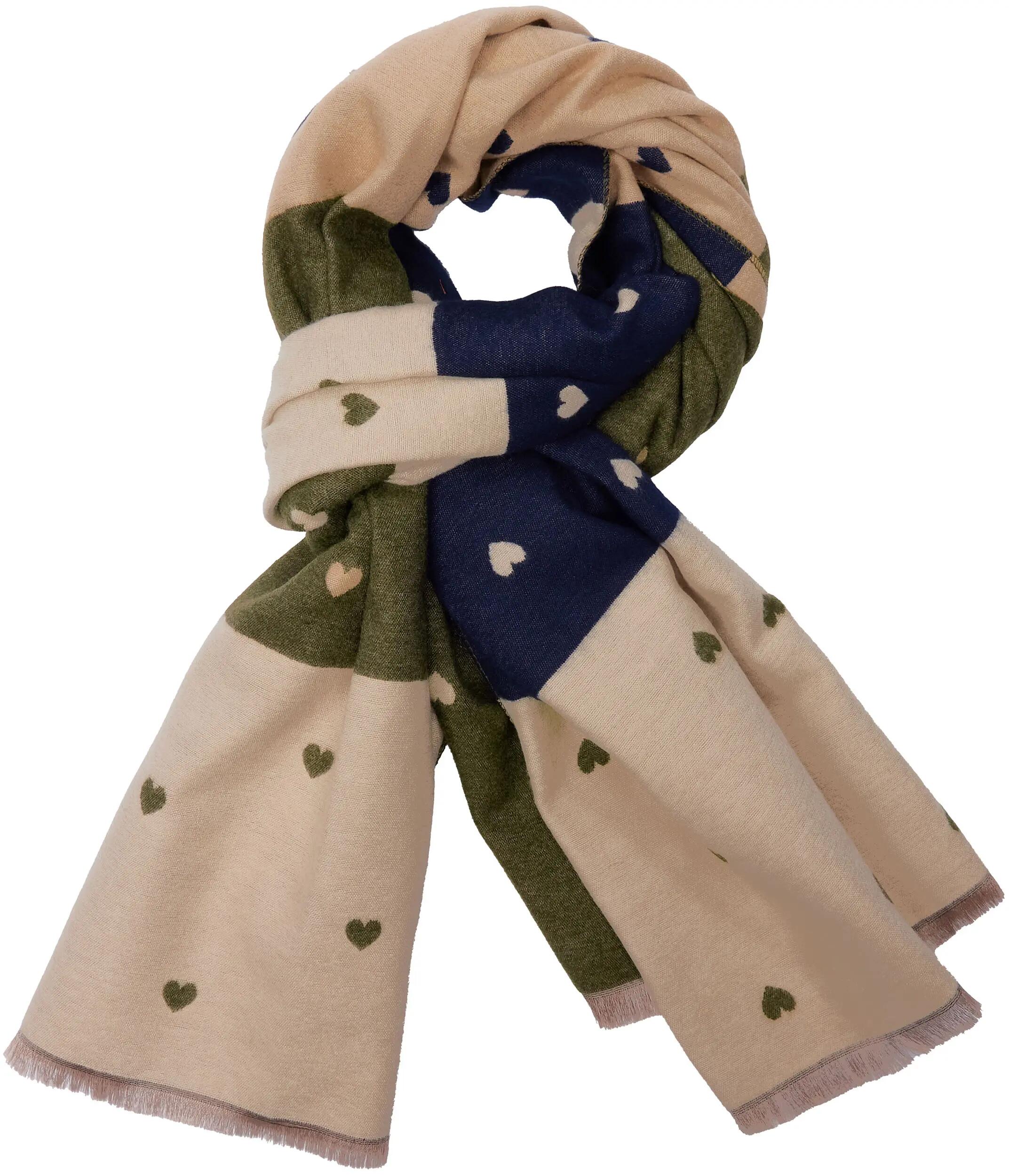 X2 Sciarpa Cashmirillo 70 x 200 cm - motivo a cuori - Blu, Oliva e Beige 5/7