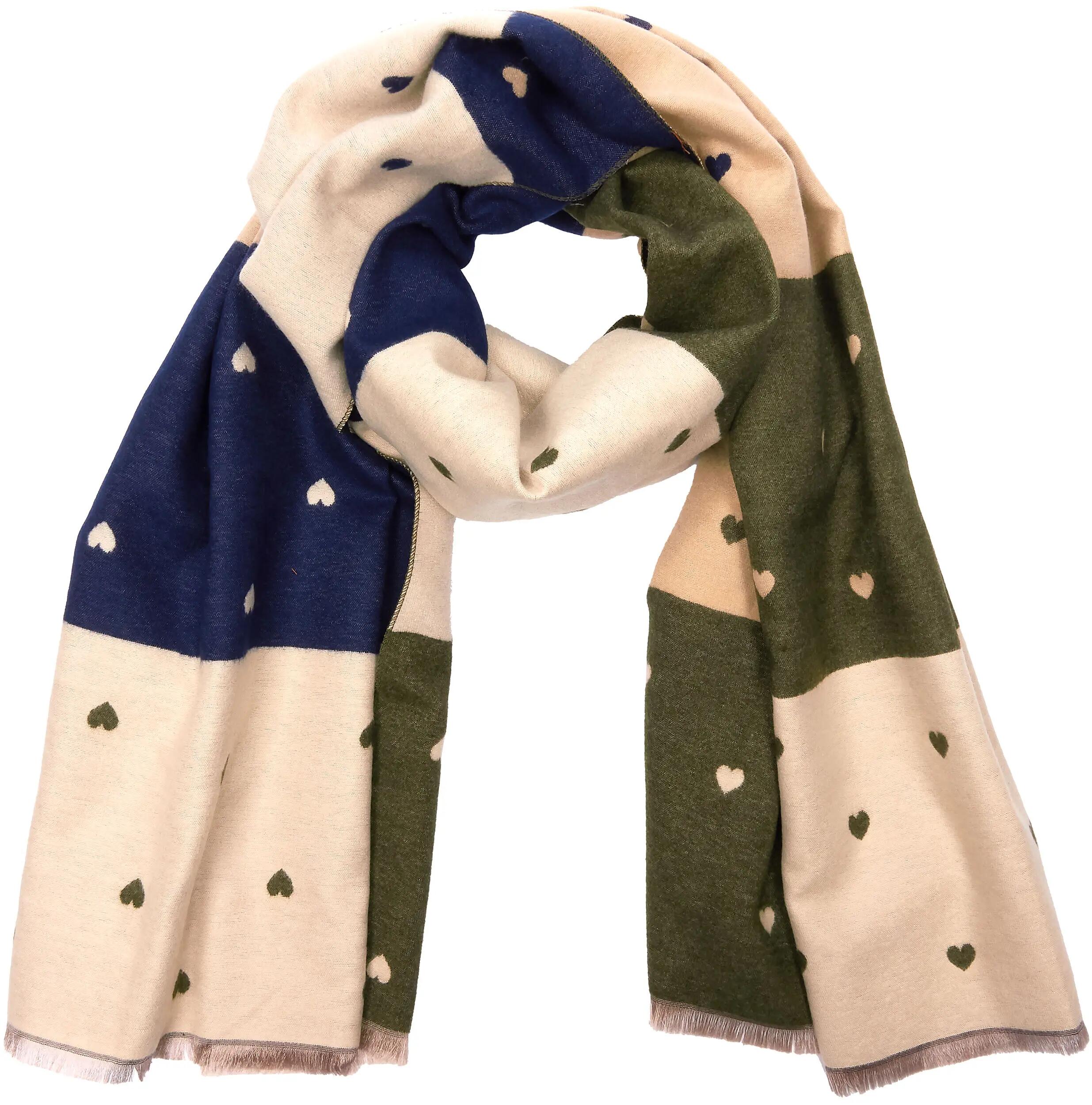 X2 Sciarpa Cashmirillo 70 x 200 cm - motivo a cuori - Blu, Oliva e Beige 4/7
