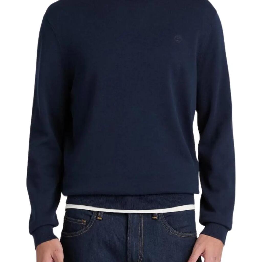 Men's navy blue cotton pullover, 100% cotton, crew neck